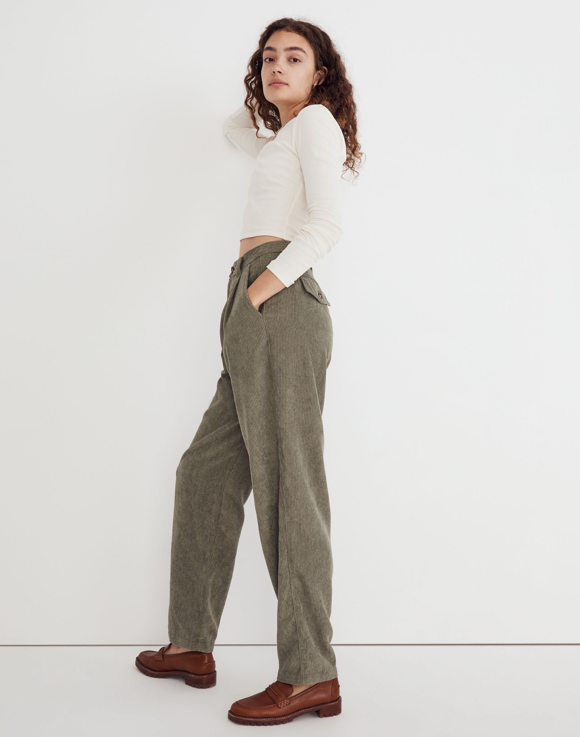 Corduroy High-Rise Tapered Pants