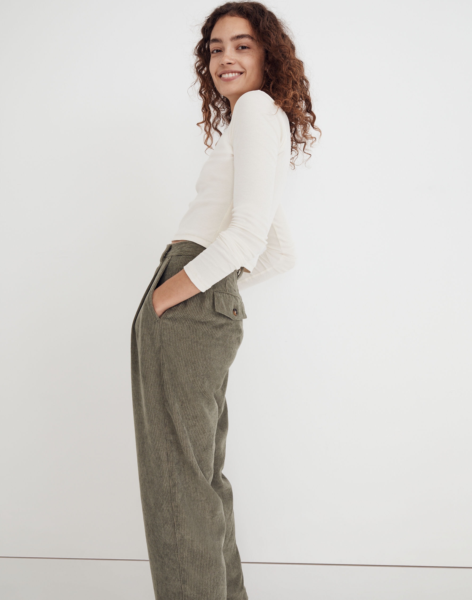 Corduroy High-Rise Tapered Pants