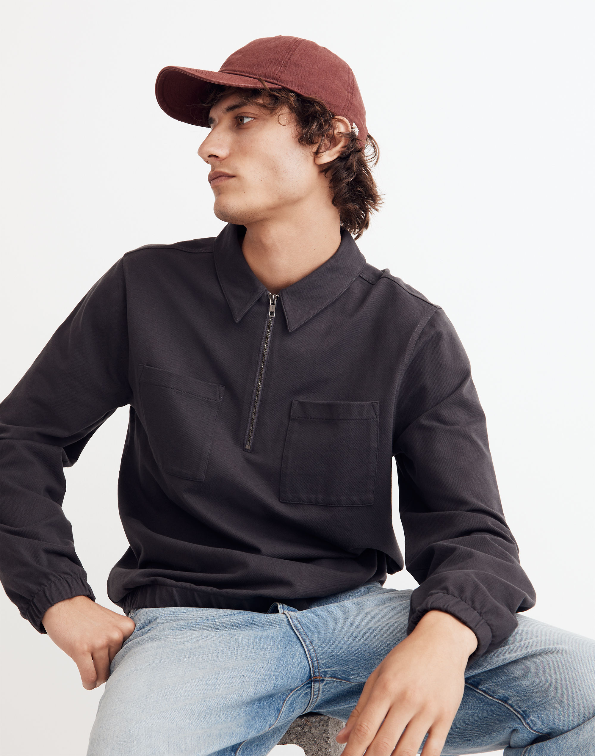Twill-Knit Quarter-Zip Sweater