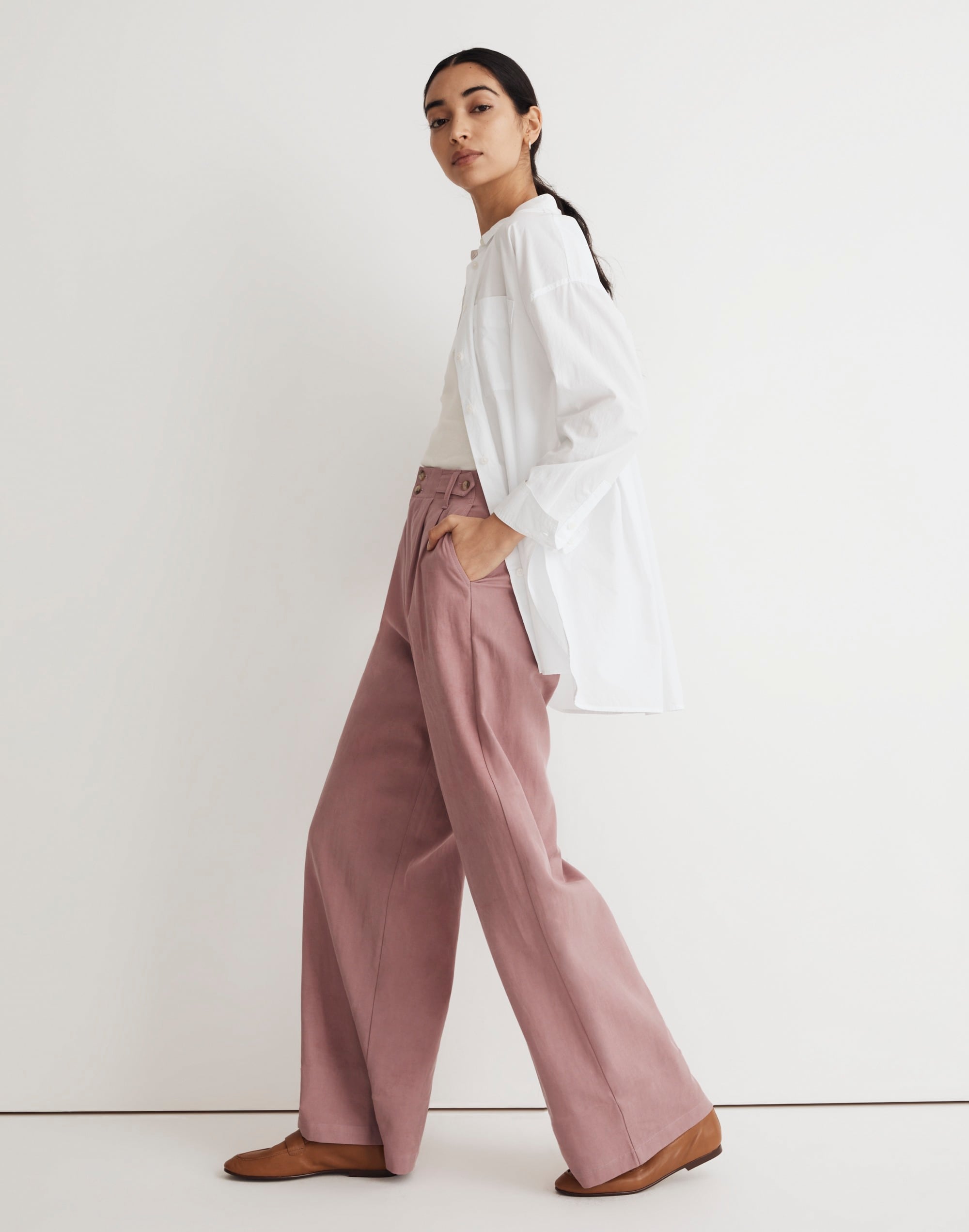 The Harlow Wide-Leg Pant in Drapey Twill Alternate Image 1