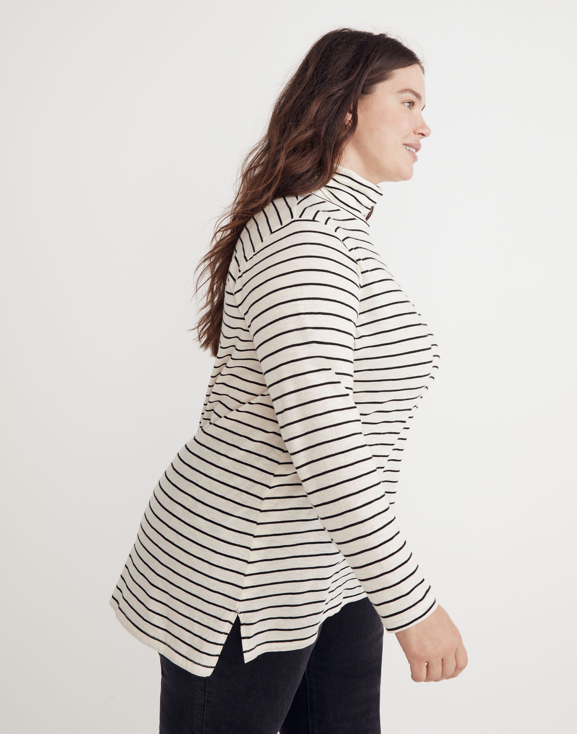 Plus Whisper Cotton Turtleneck in Ronnie Stripe