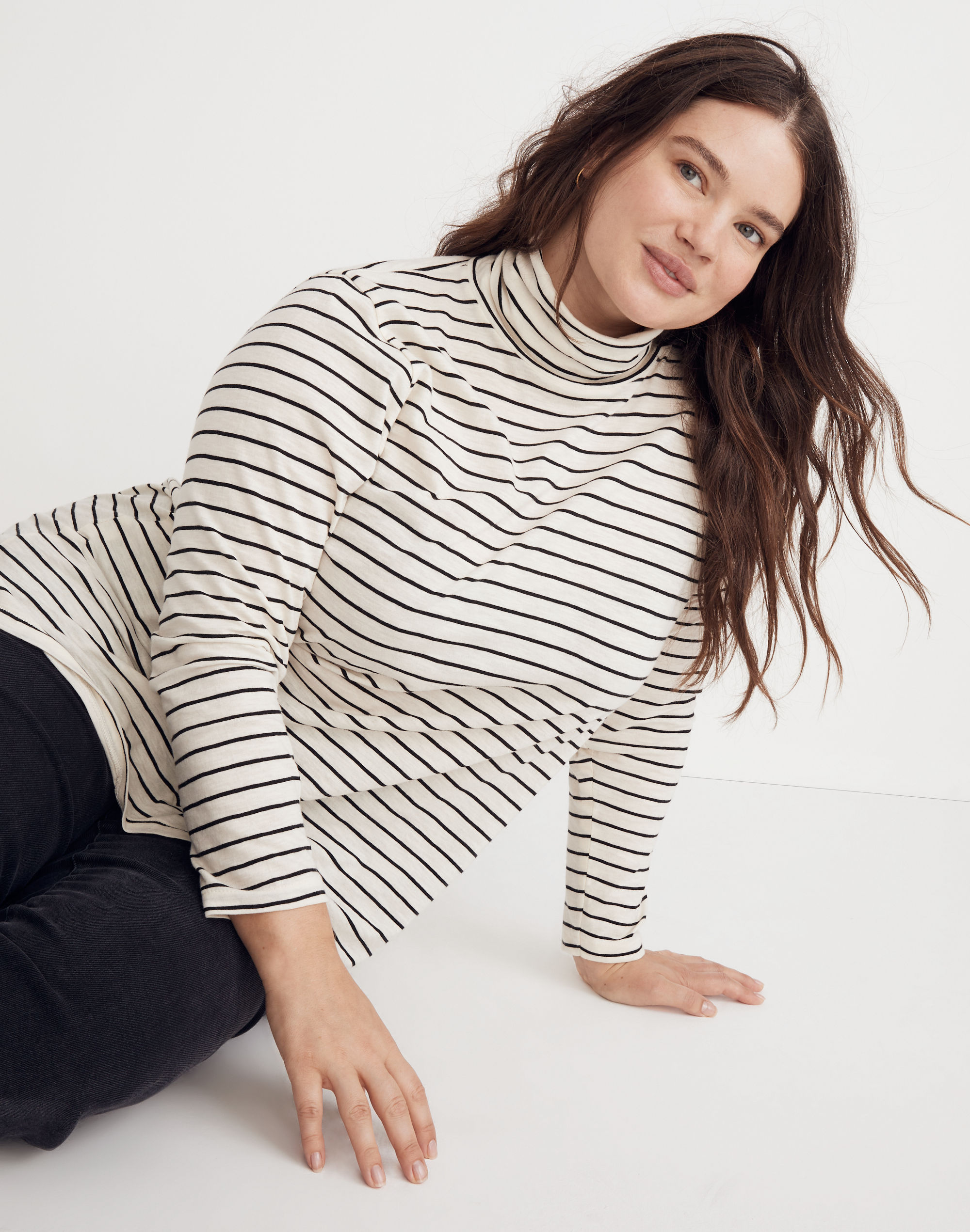 Plus Whisper Cotton Turtleneck in Ronnie Stripe