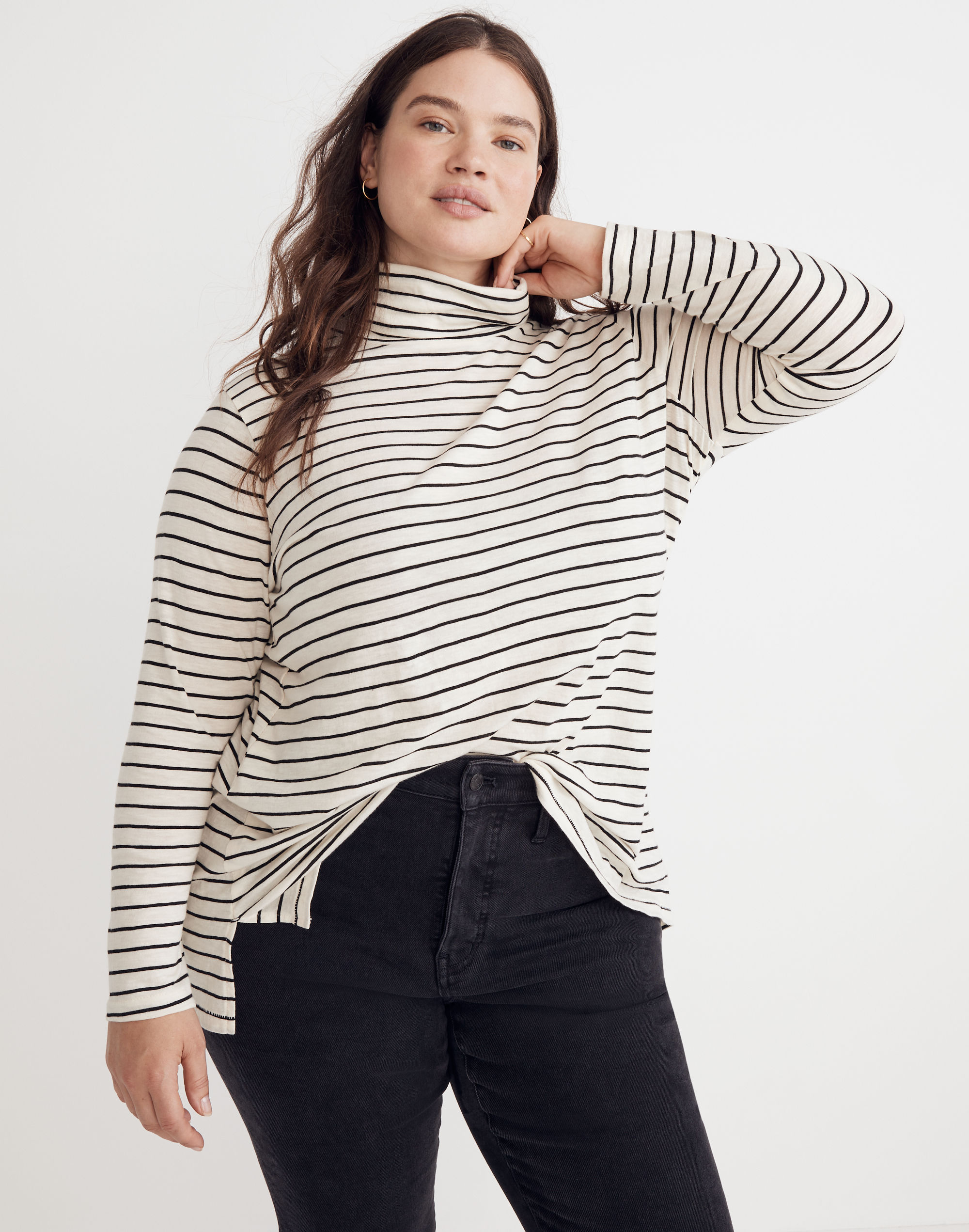 Plus Whisper Cotton Turtleneck in Ronnie Stripe