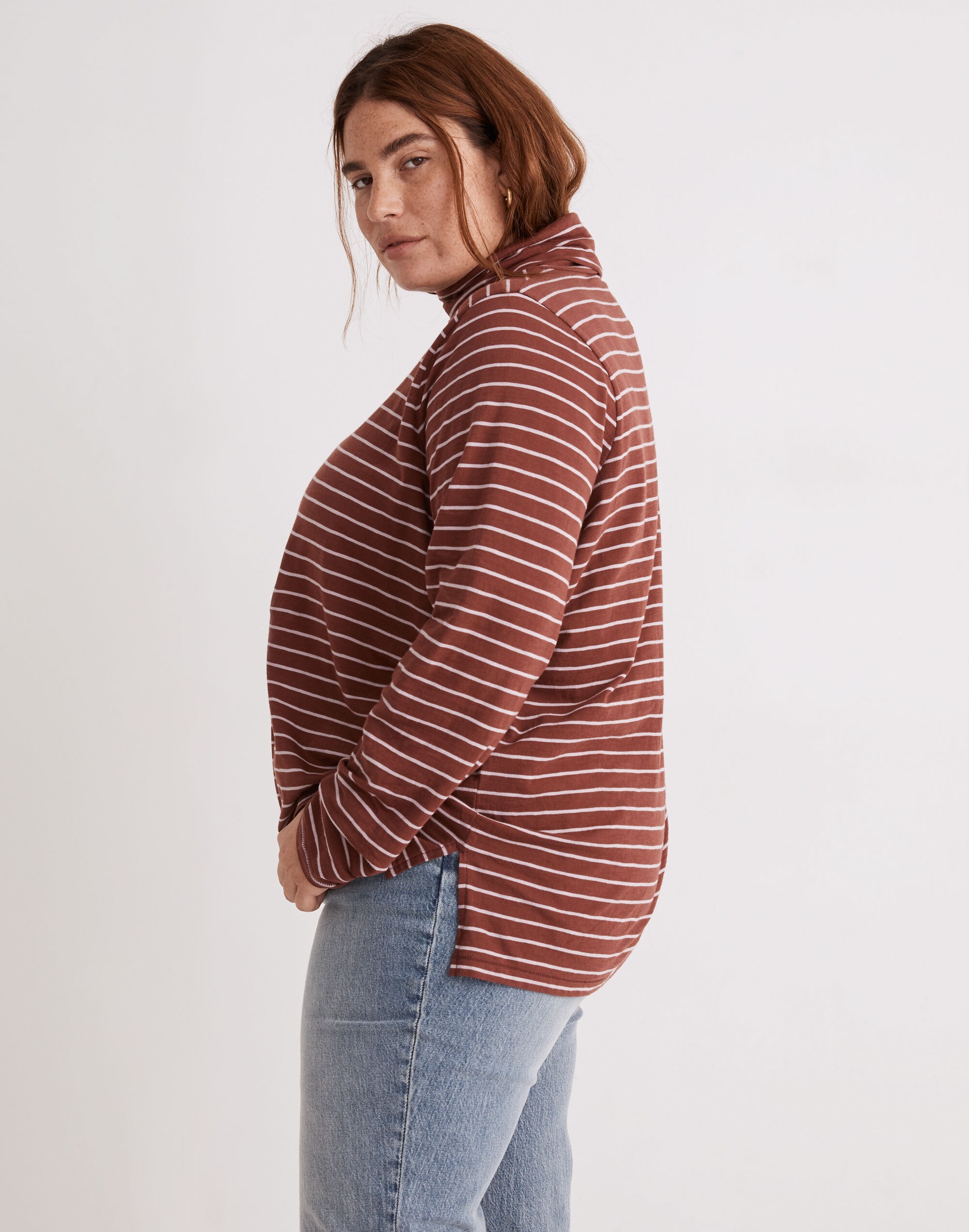 Plus Whisper Cotton Turtleneck in Ronnie Stripe