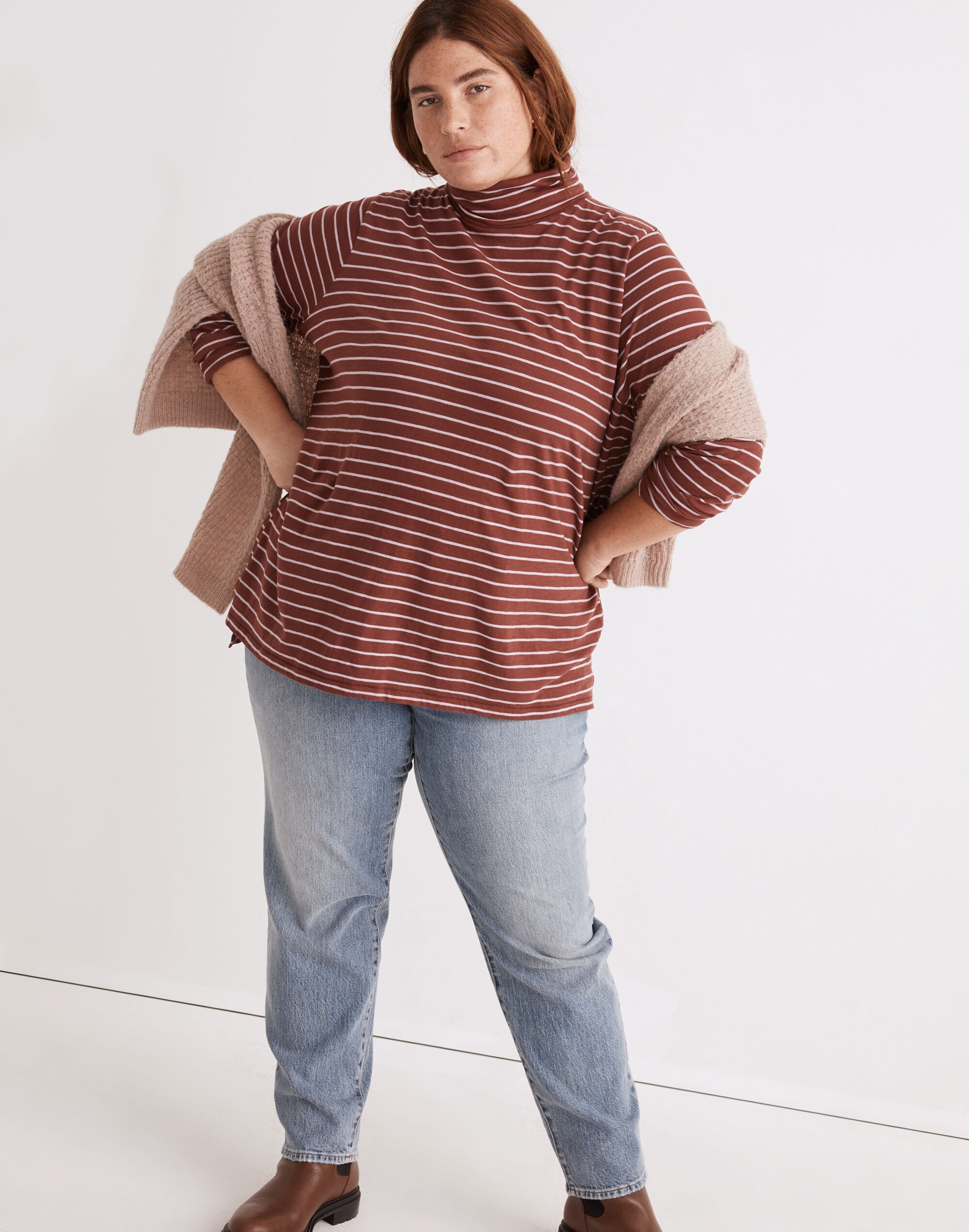 Plus Whisper Cotton Turtleneck in Ronnie Stripe