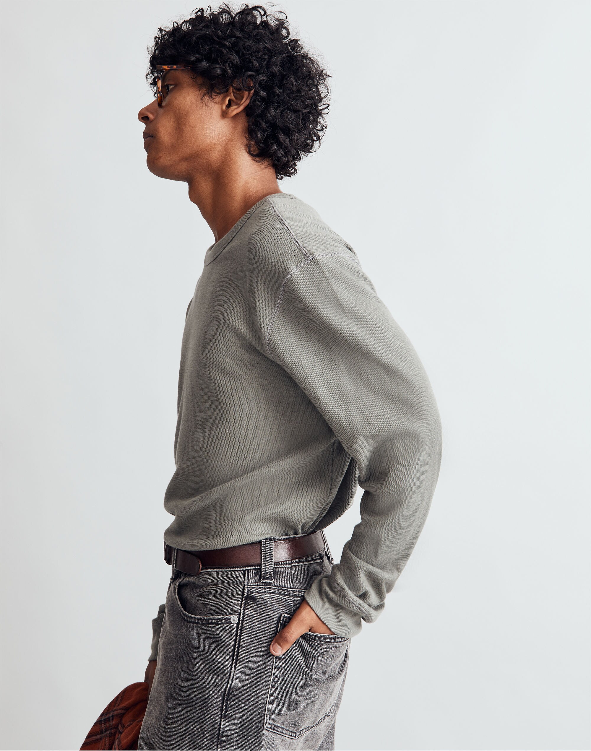 Waffle-Knit Long-Sleeve Tee