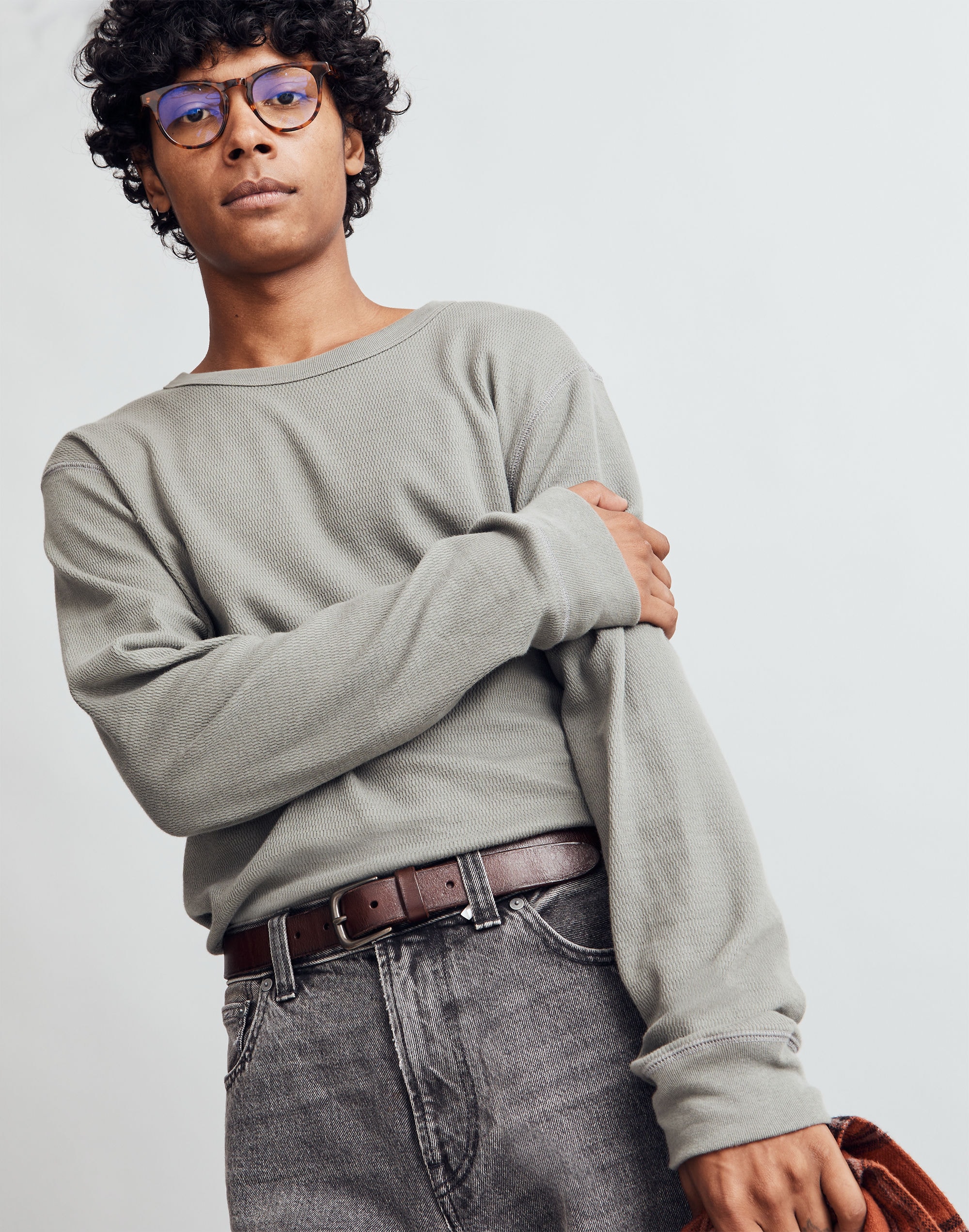 Waffle-Knit Long-Sleeve Tee