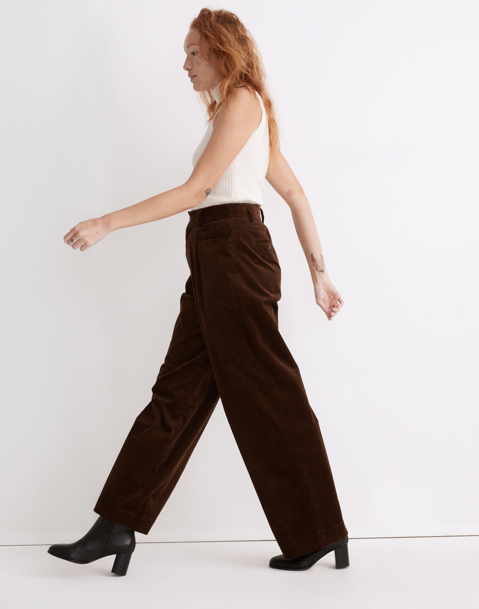 Corduroy Pleated Wide-Leg Pants