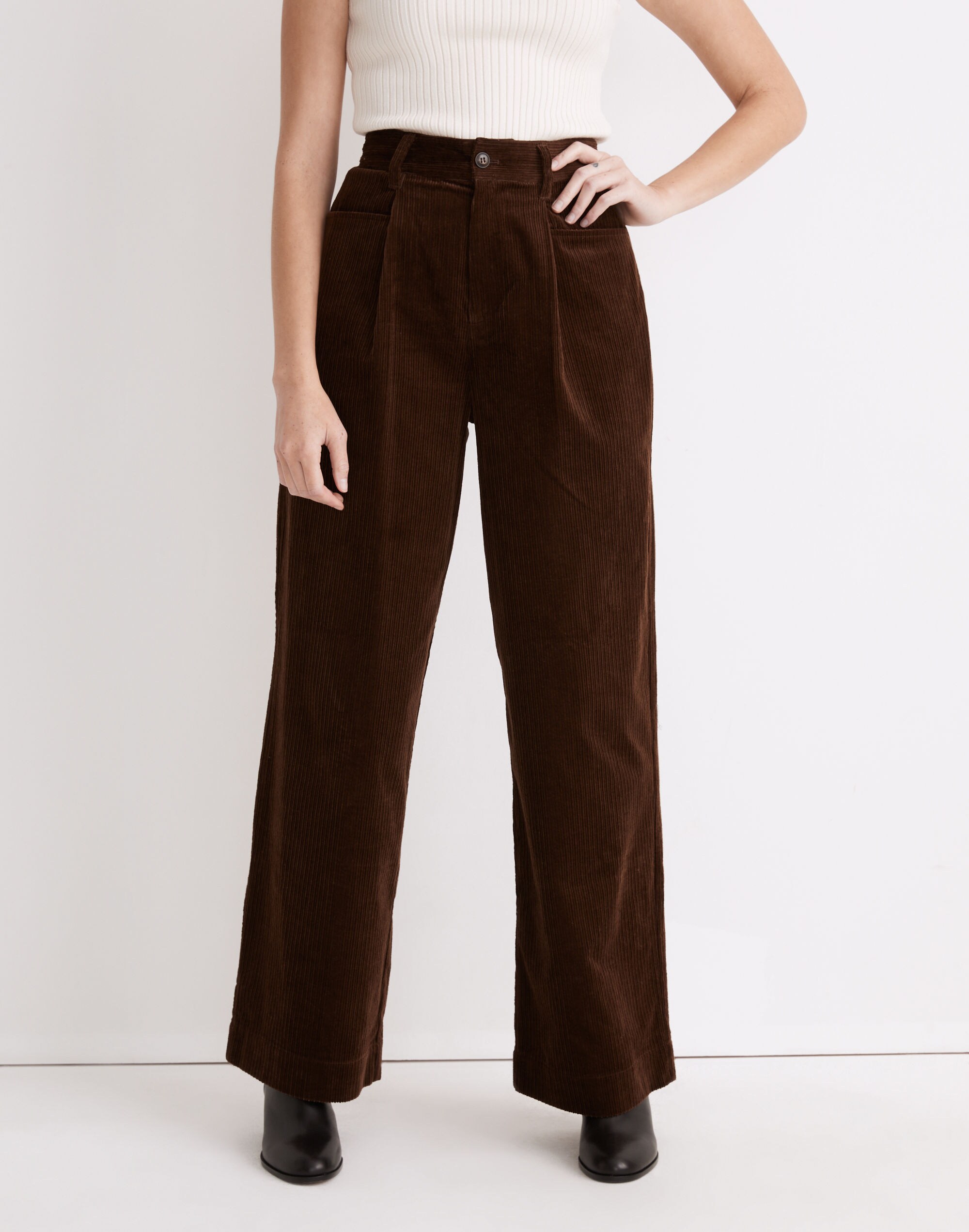 Corduroy Pleated Wide-Leg Pants