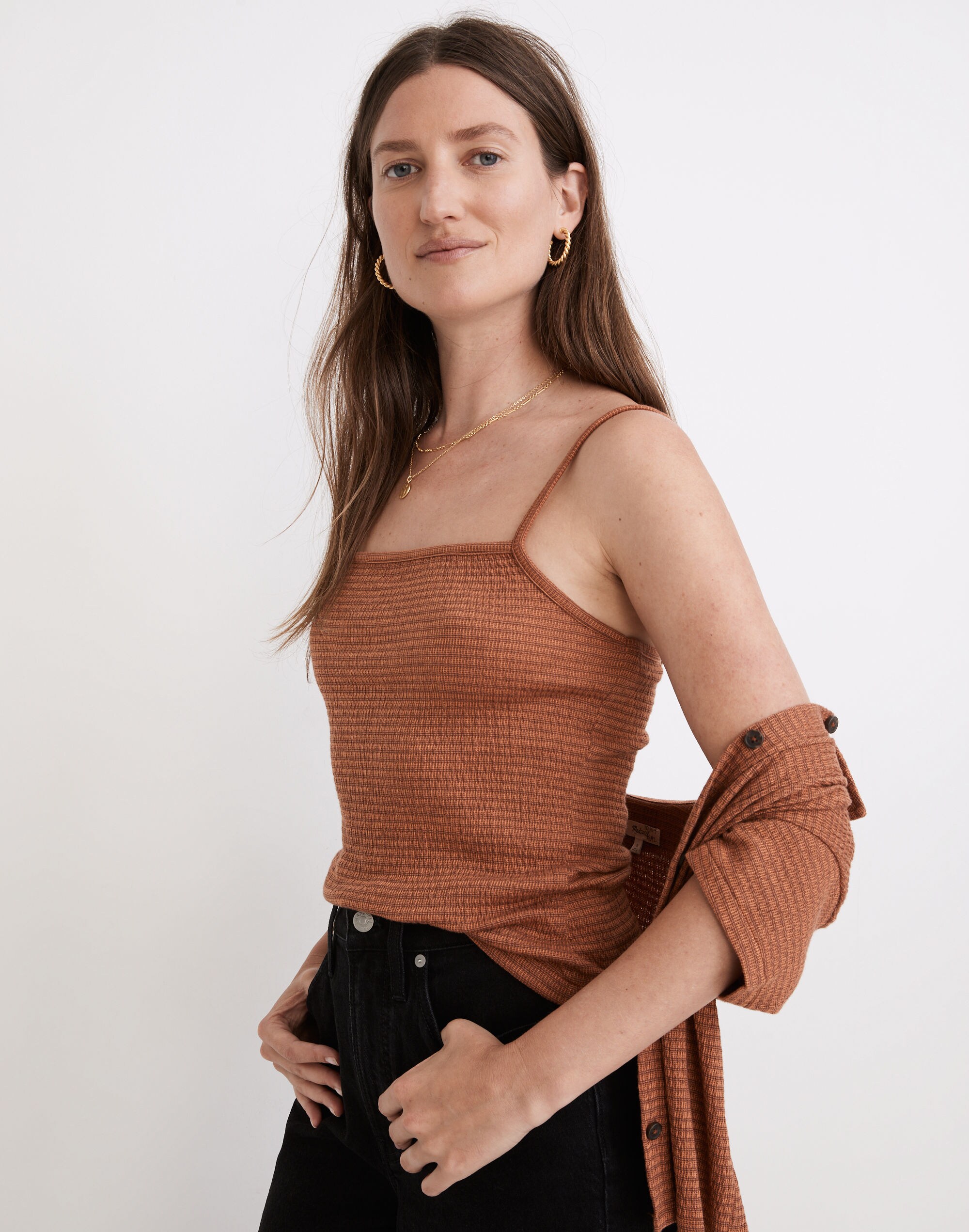 Knit Textured Square-Neck Crop Tank Top