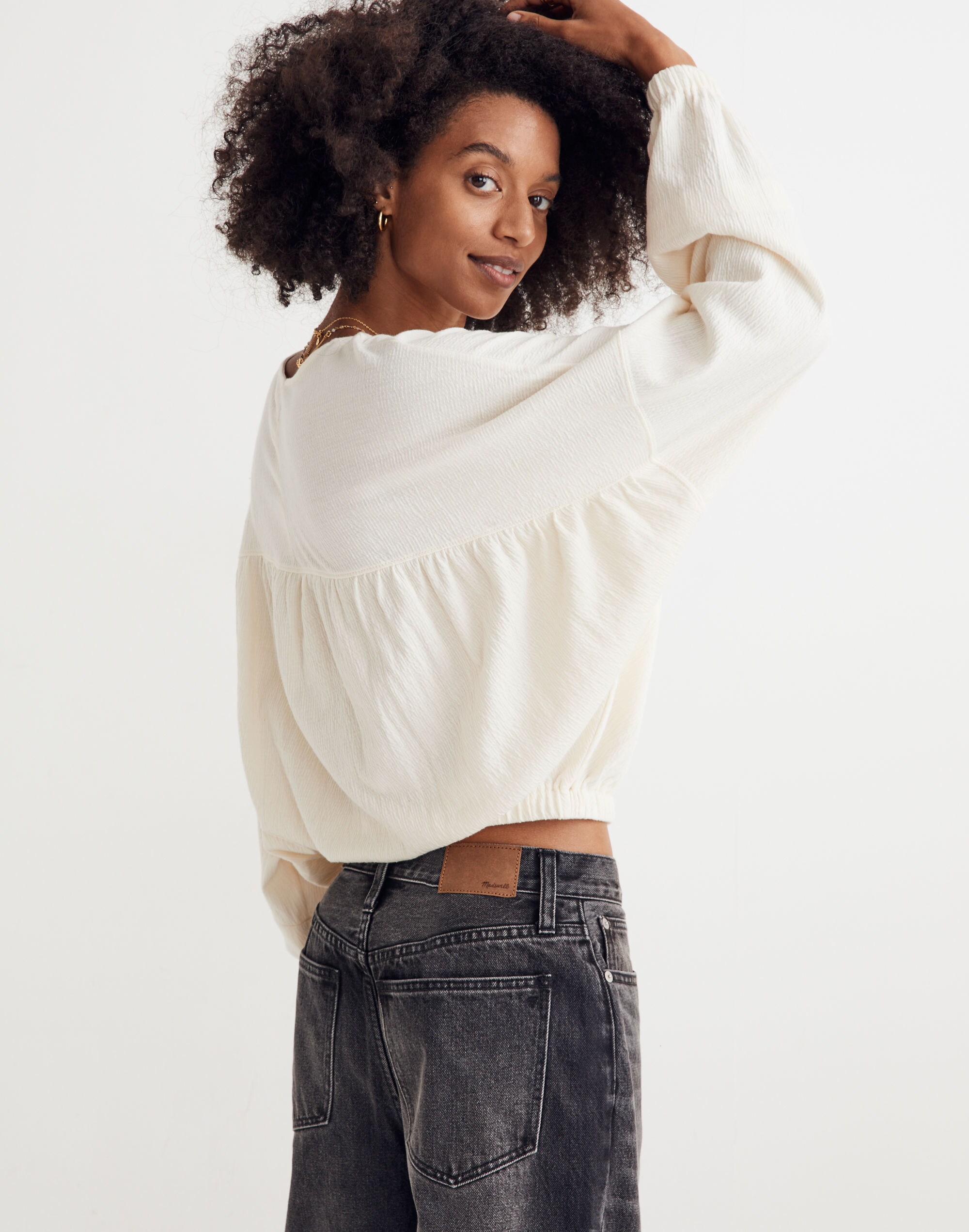 Knit Lightspun Ruched Long-Sleeve Top