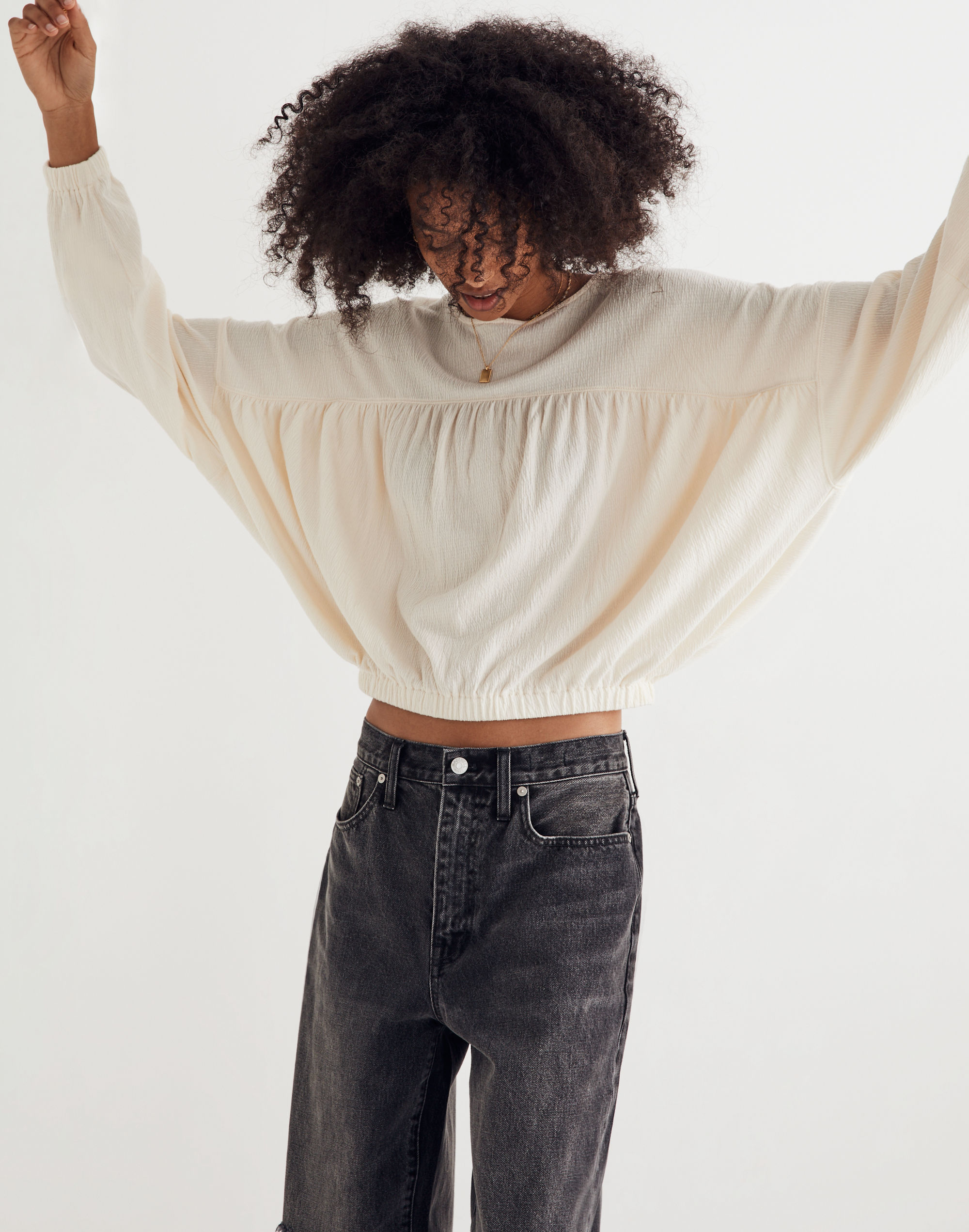 Knit Lightspun Ruched Long-Sleeve Top