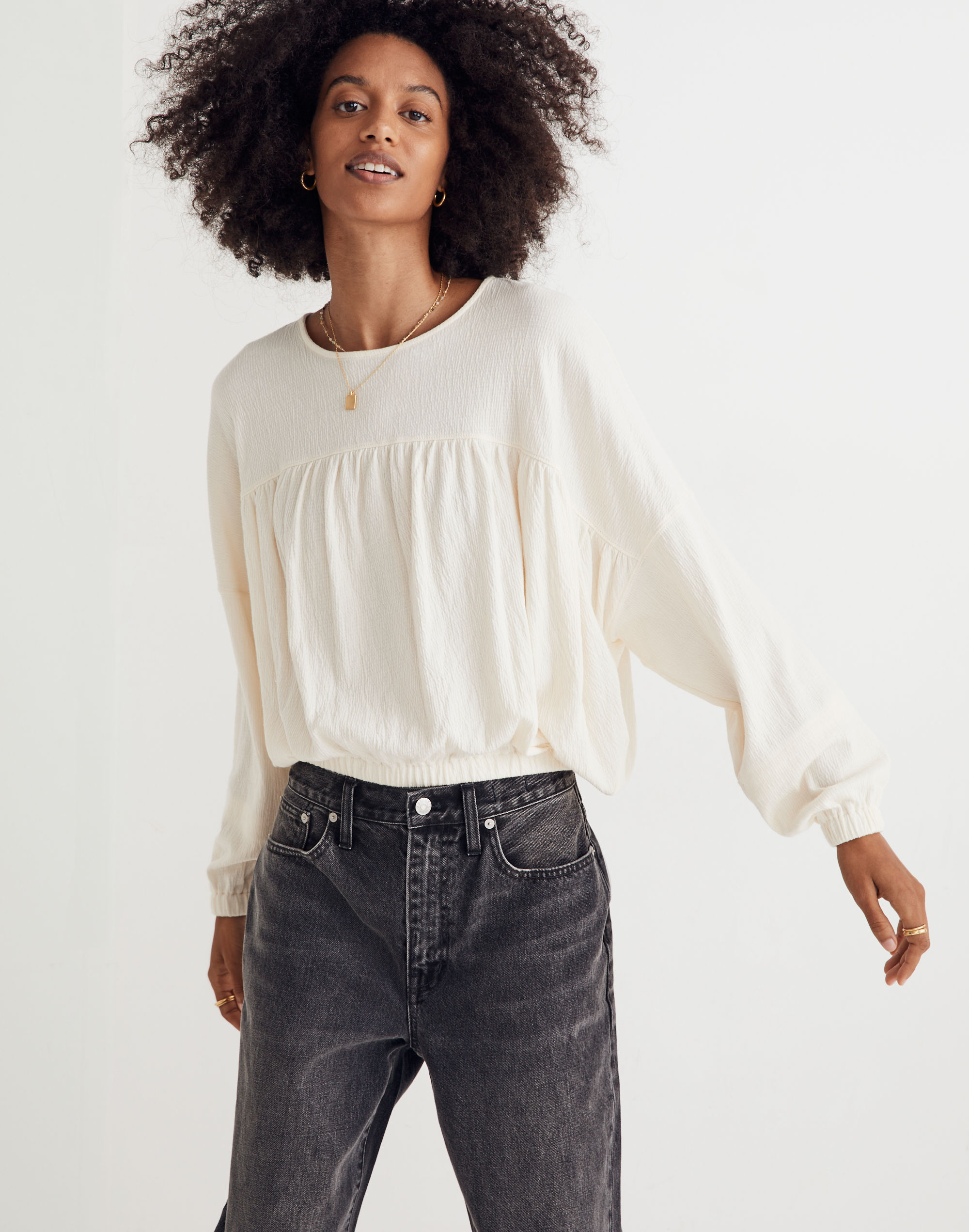 Knit Lightspun Ruched Long-Sleeve Top