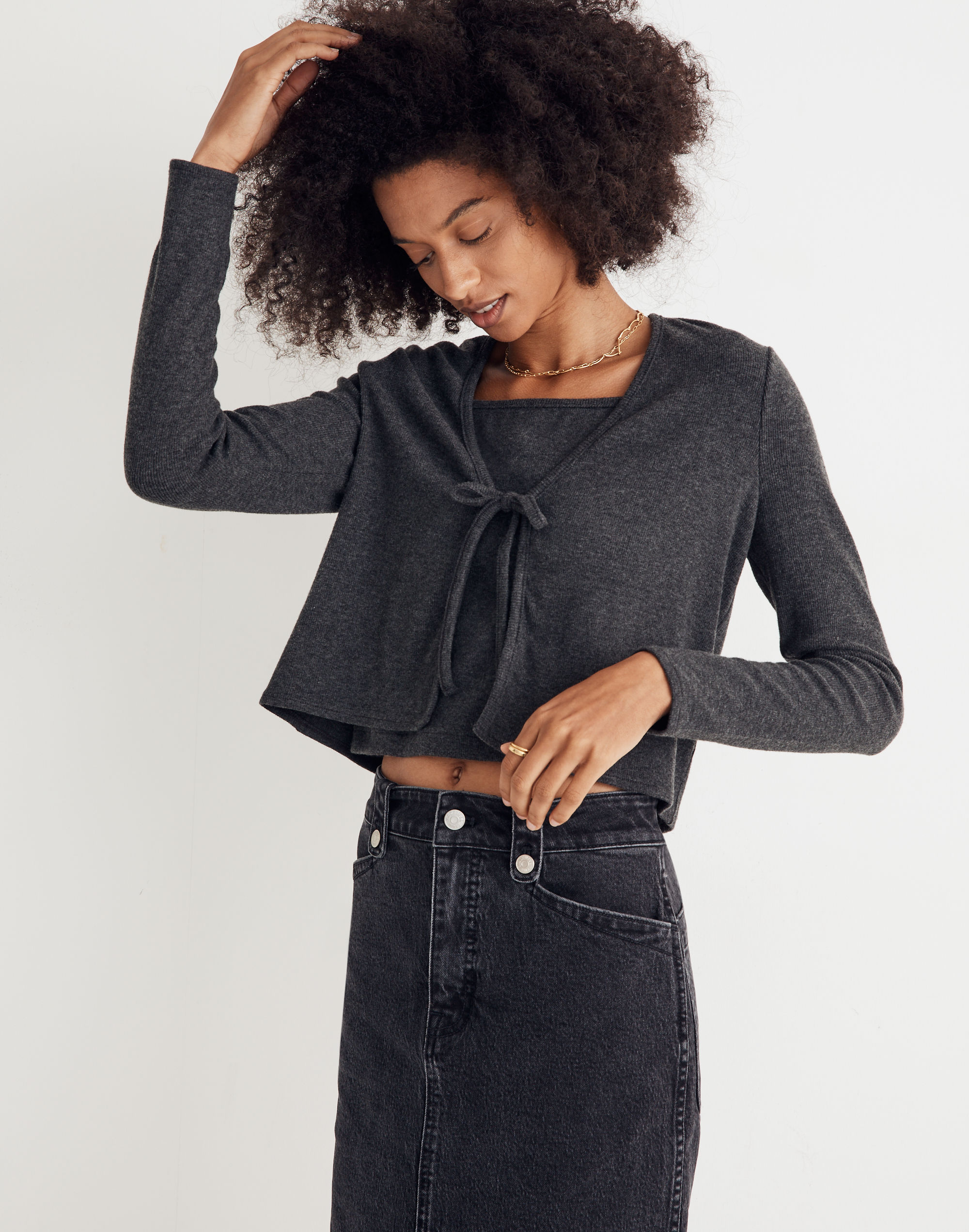 brushed rib tie-front cardigan