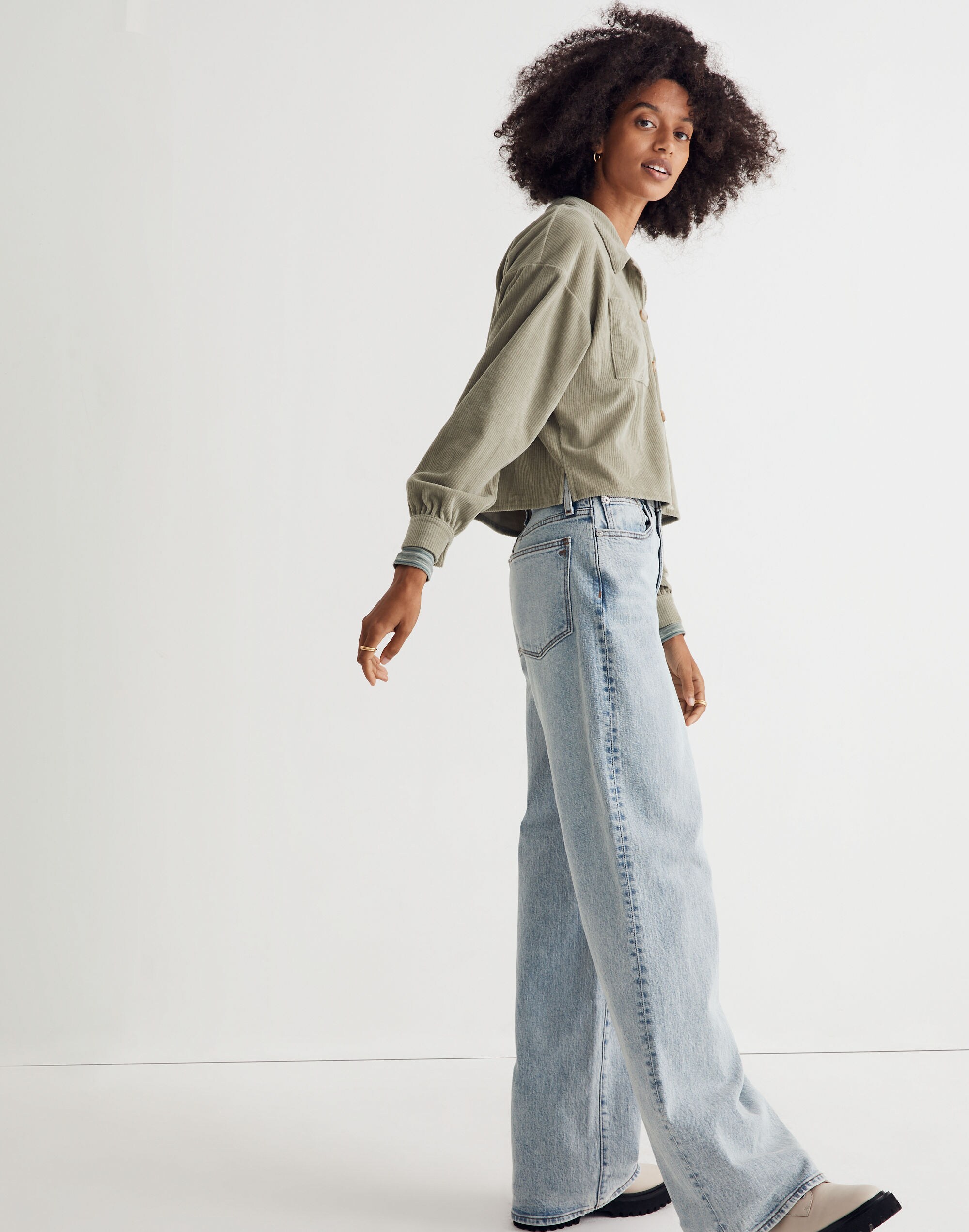 Knit Corduroy Crop Shirt-Jacket