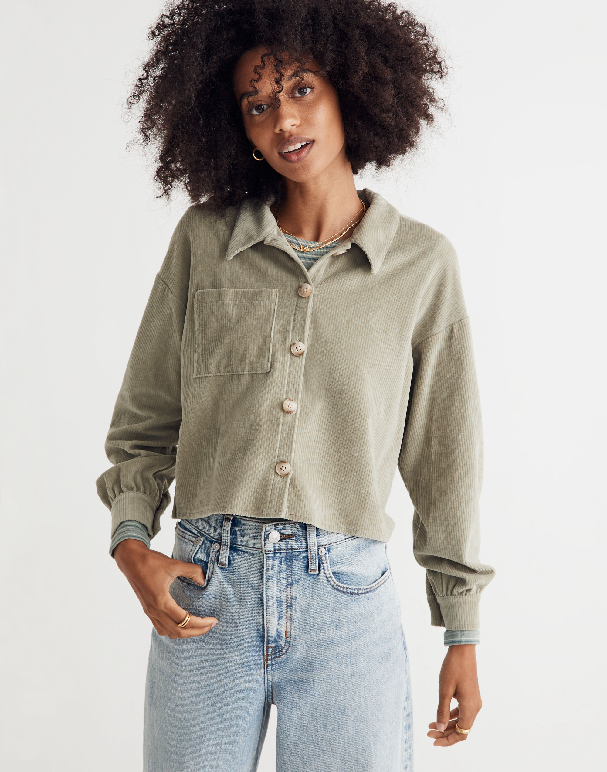 Knit Corduroy Crop Shirt-Jacket