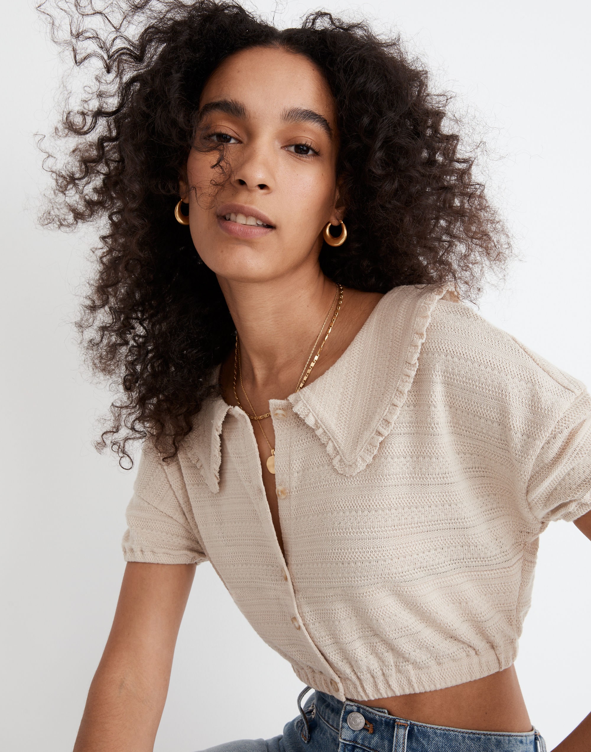 Ruffle-Collared Crop Top