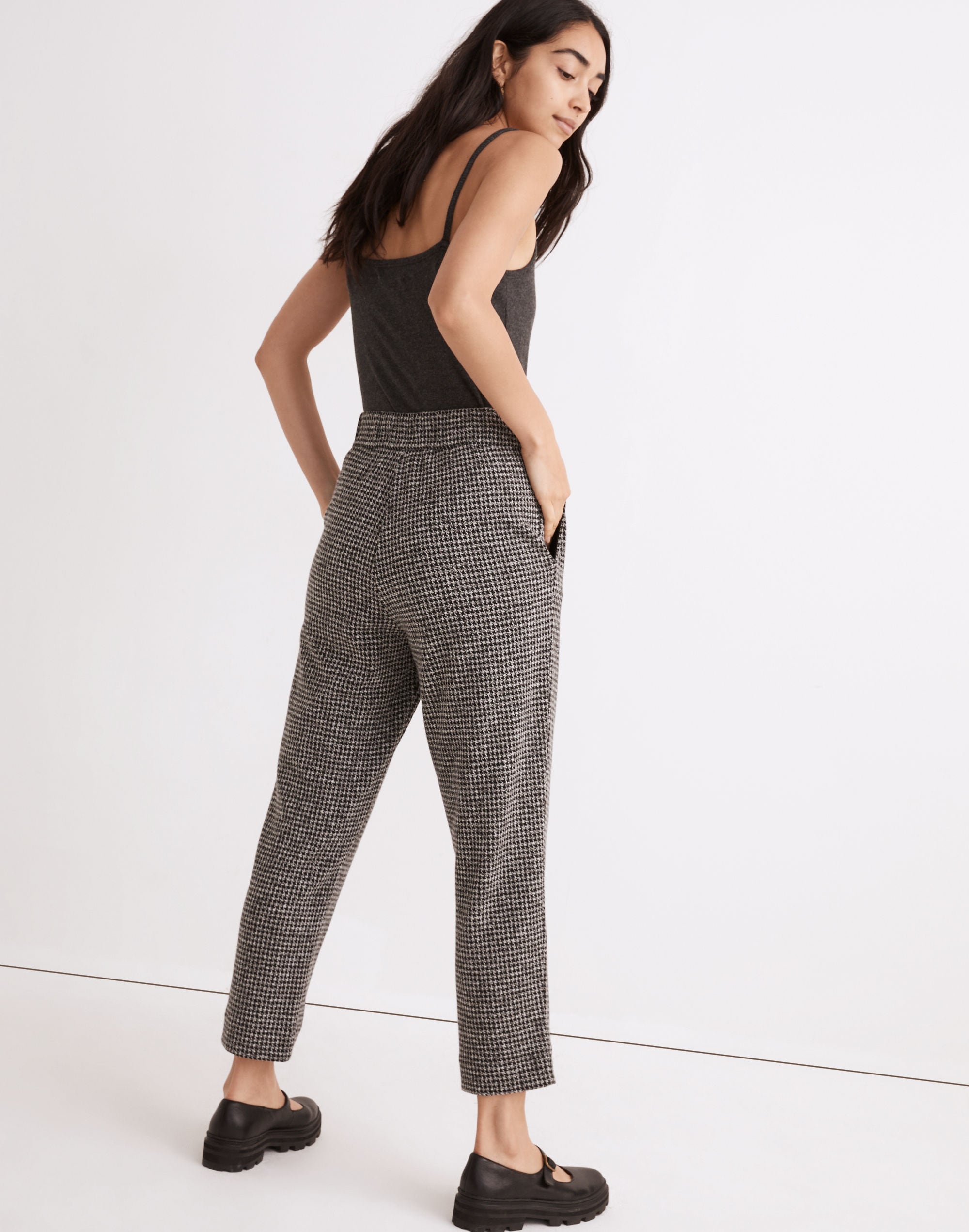 Knit Huston Button-Front Pants in Houndstooth Check