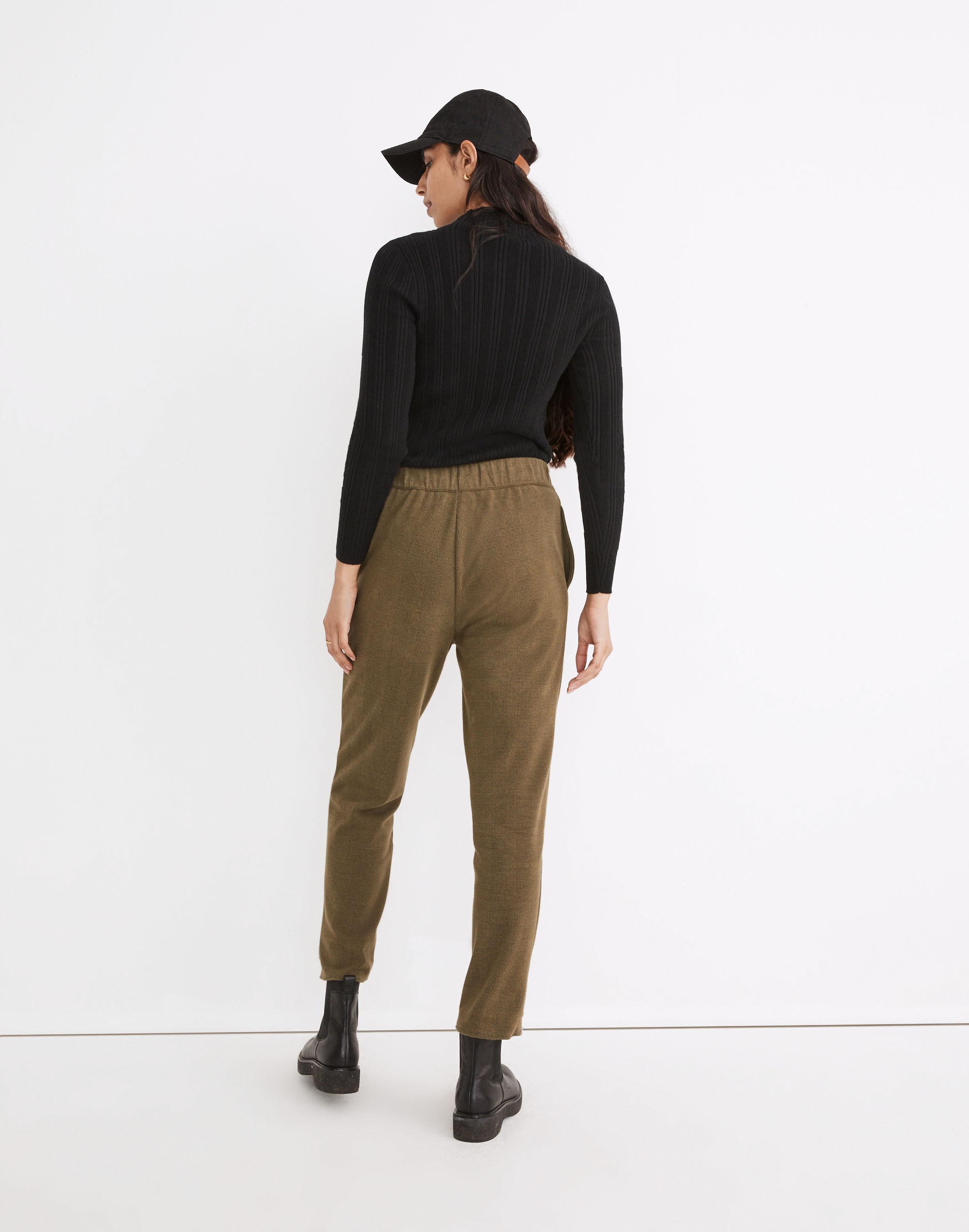 Knit Huston Button-Front Pants in Glen Plaid