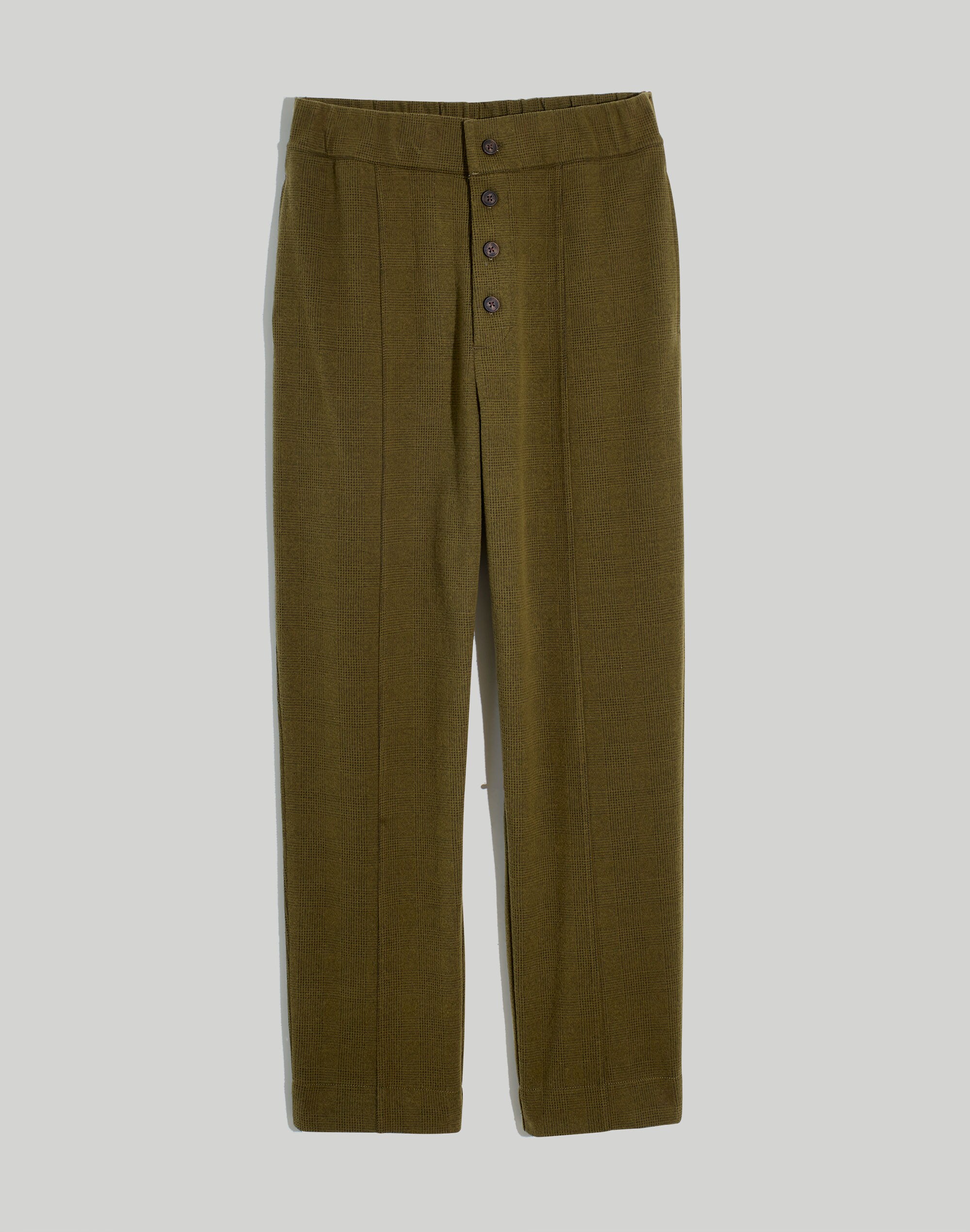 Knit Huston Button-Front Pants in Glen Plaid