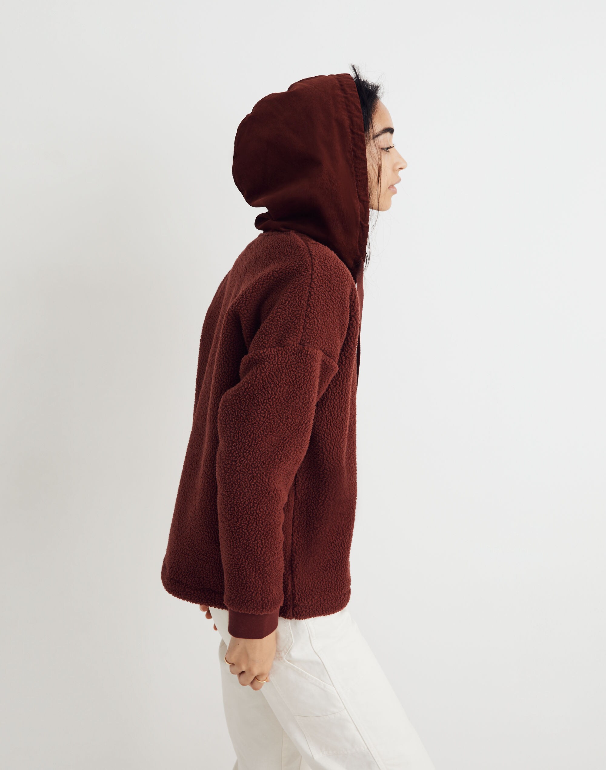 (Re)sourced Fleece Button-Front Hoodie Sweatshirt