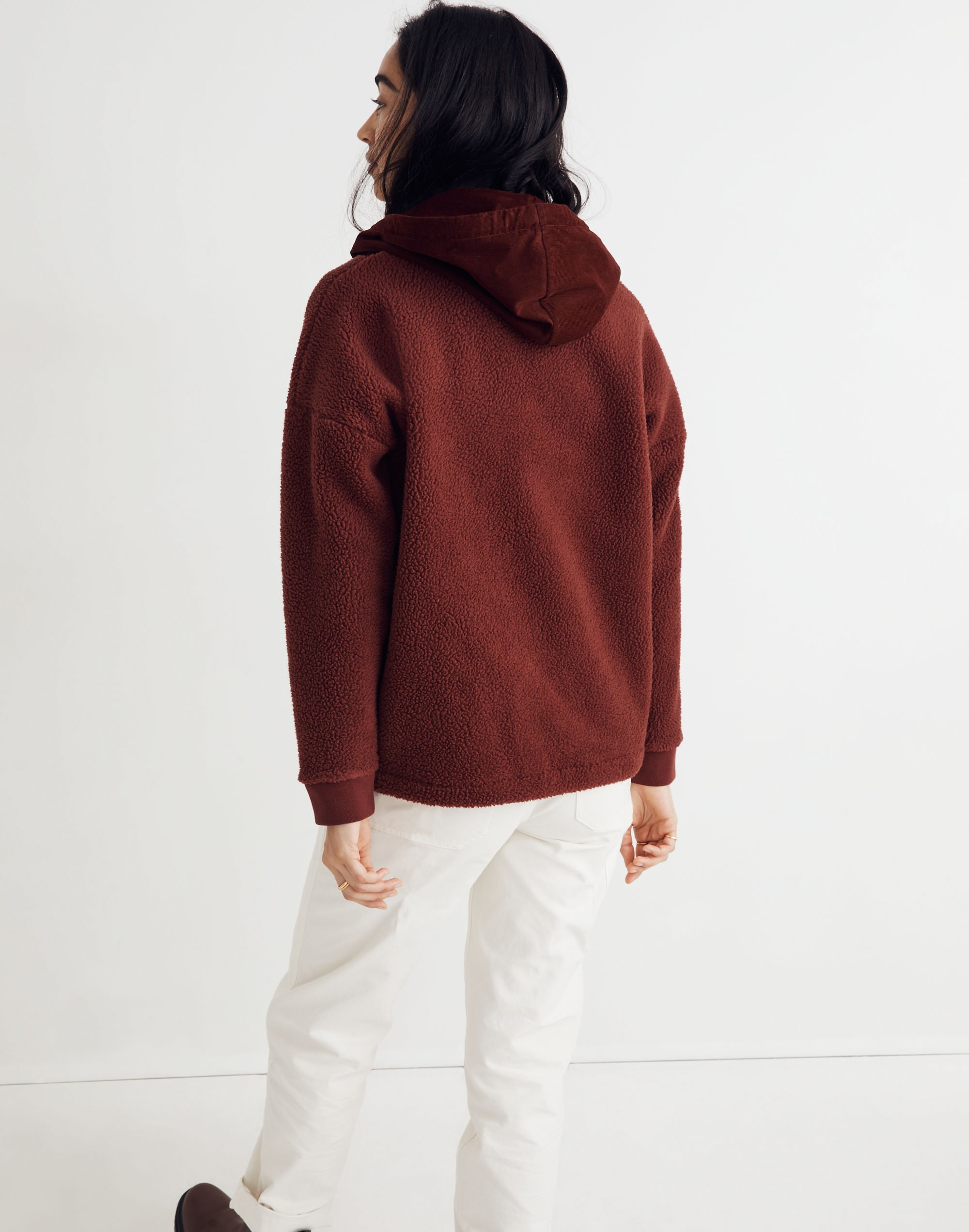 (Re)sourced Fleece Button-Front Hoodie Sweatshirt