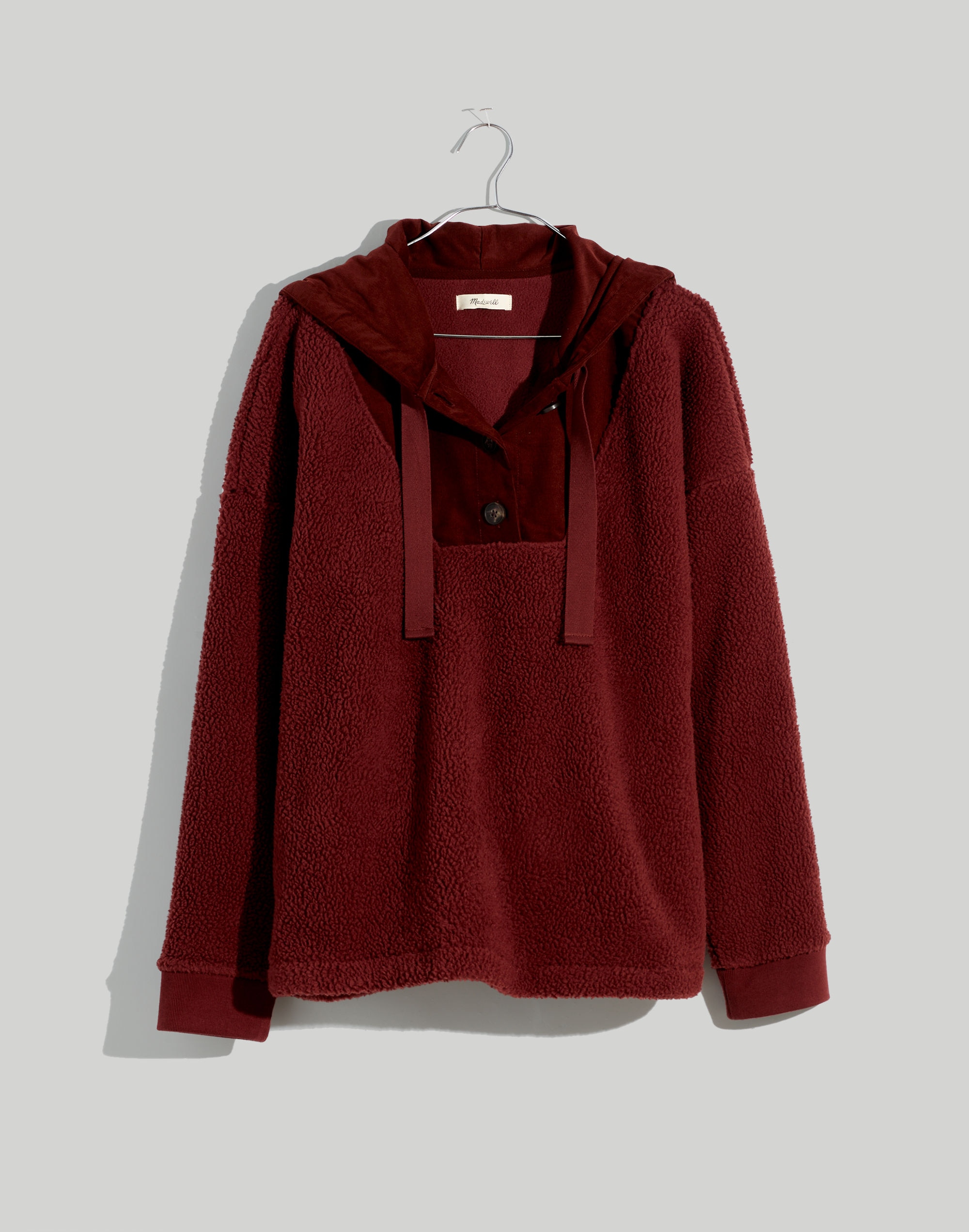 (Re)sourced Fleece Button-Front Hoodie Sweatshirt