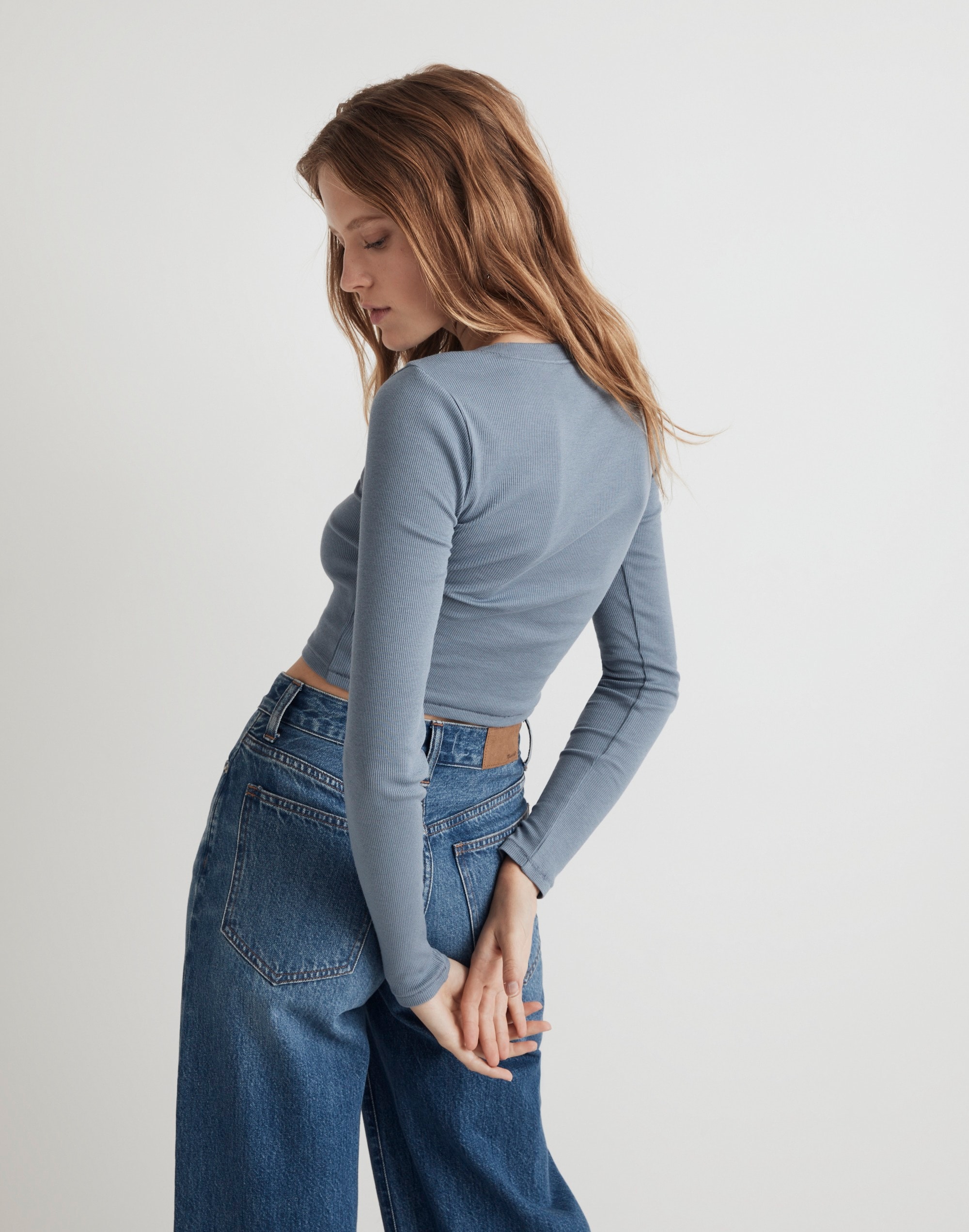 Fine Ribbed Supercrop Crewneck Long-Sleeve Tee