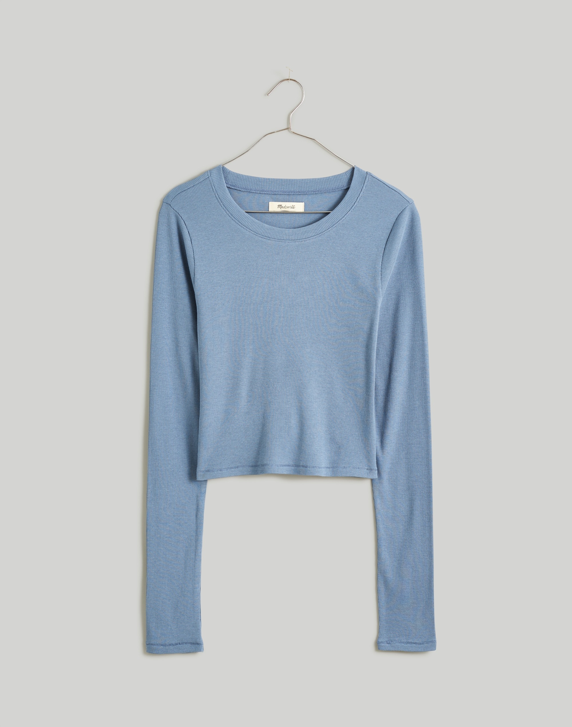 Fine Ribbed Supercrop Crewneck Long-Sleeve Tee