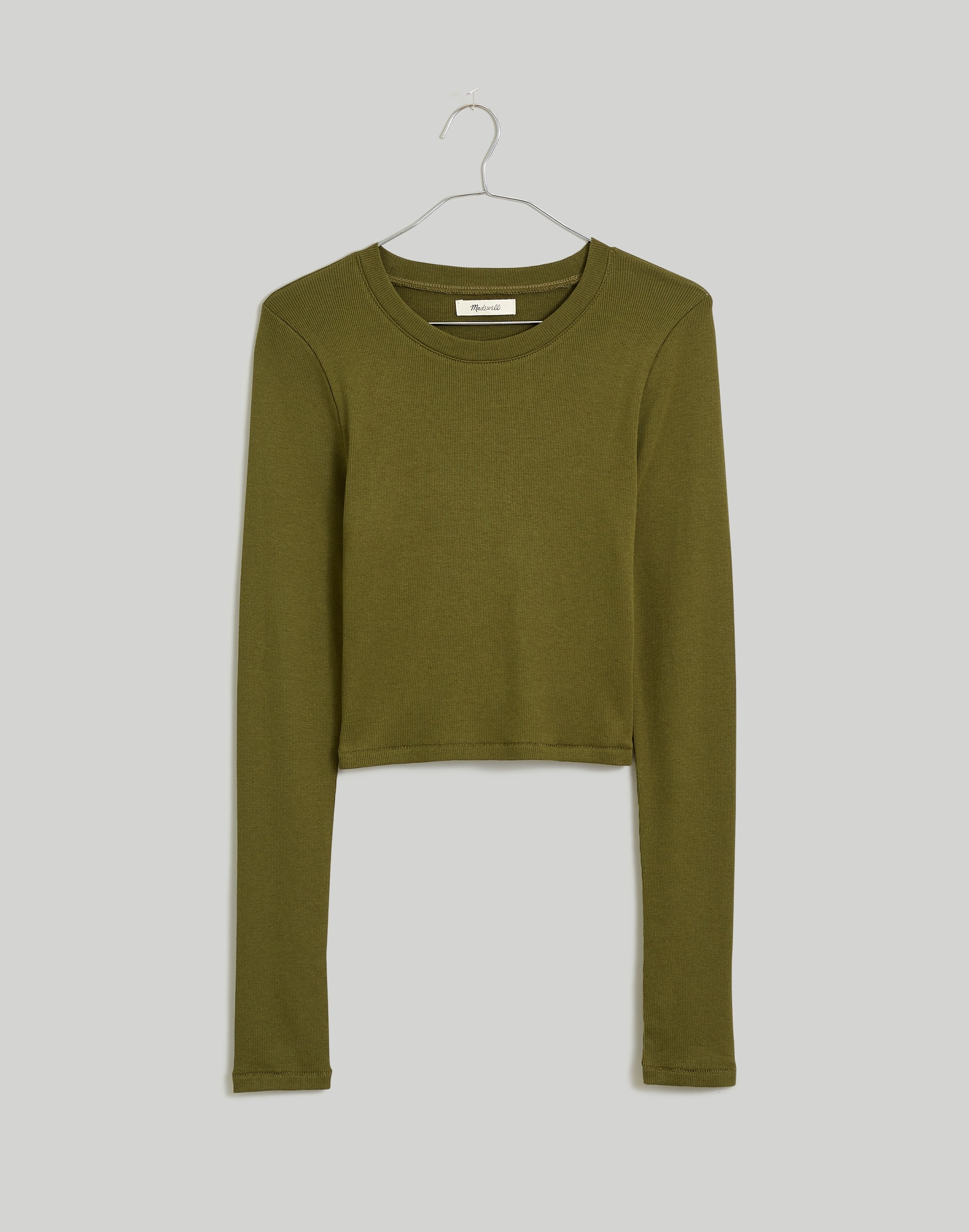 Fine Ribbed Supercrop Crewneck Long-Sleeve Tee