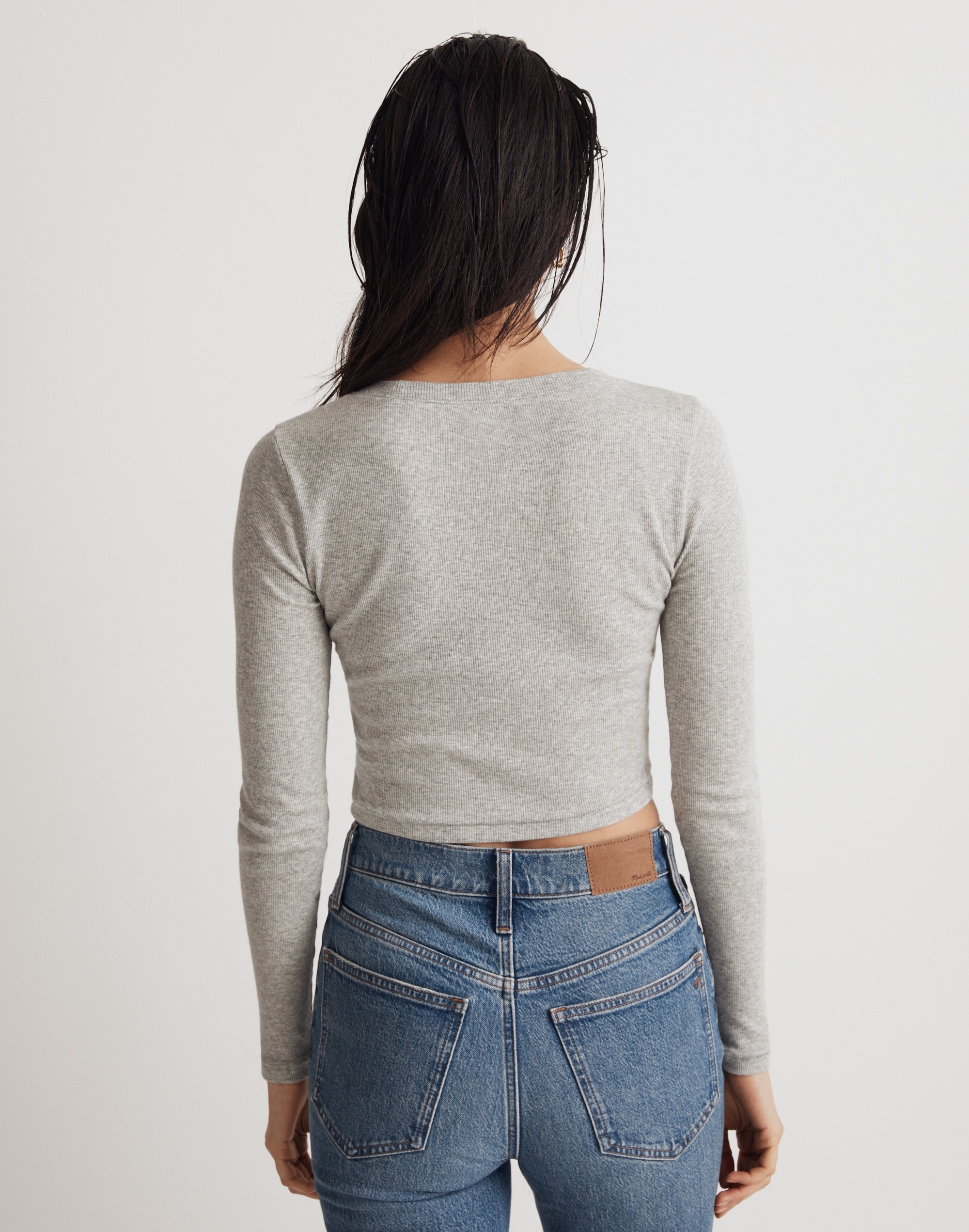 Fine Ribbed Supercrop Crewneck Long-Sleeve Tee
