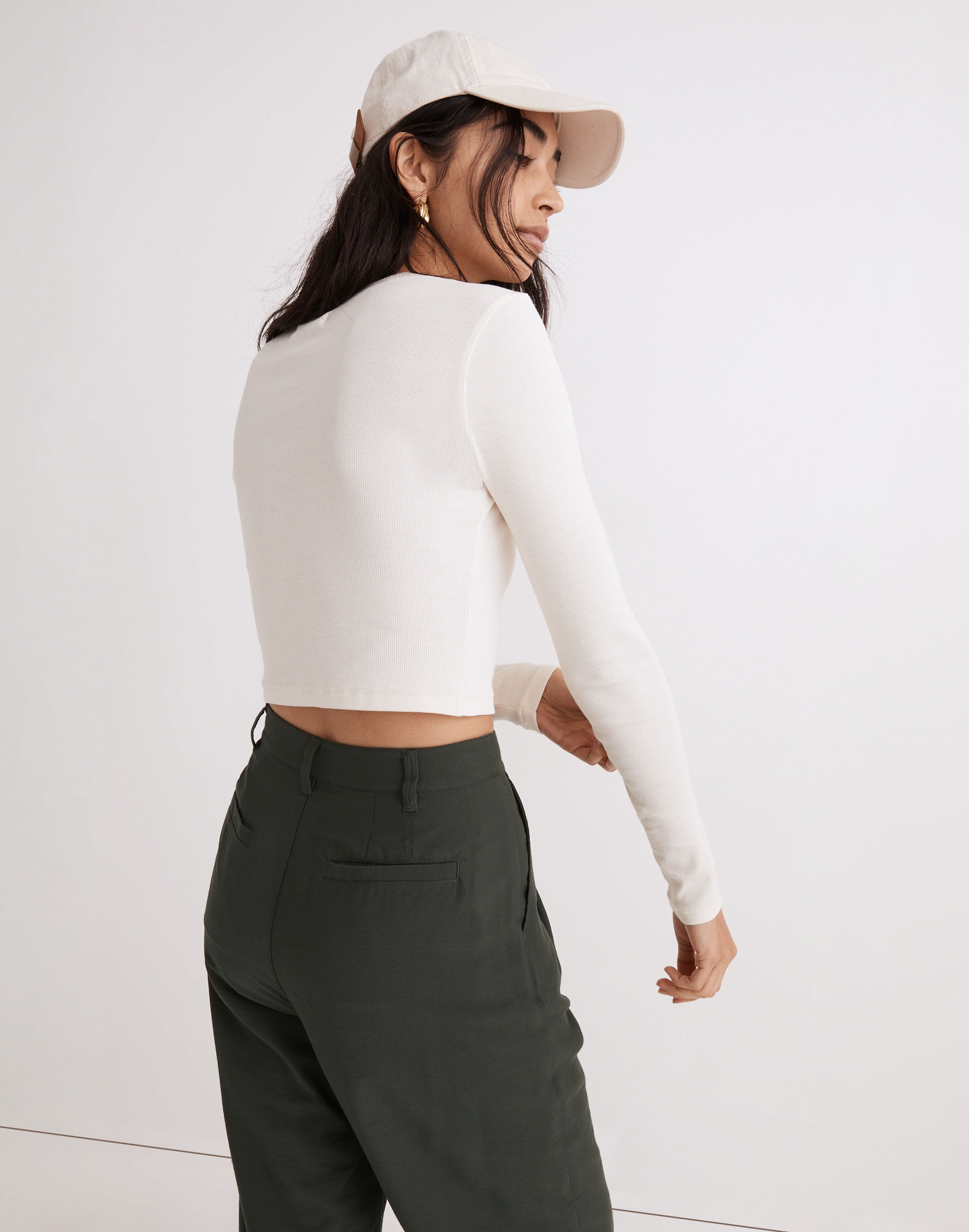 Fine Ribbed Supercrop Crewneck Long-Sleeve Tee