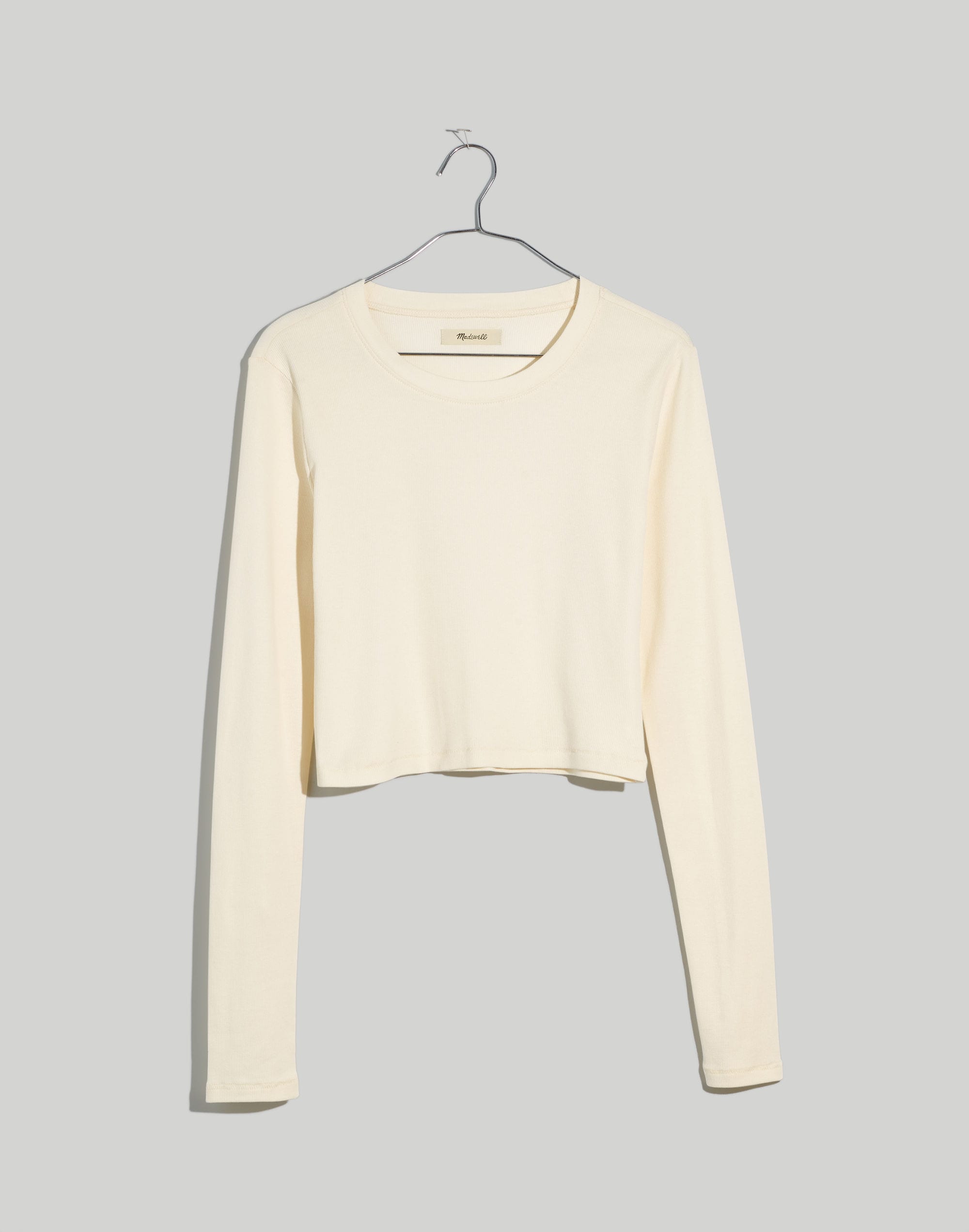 Fine Ribbed Supercrop Crewneck Long-Sleeve Tee