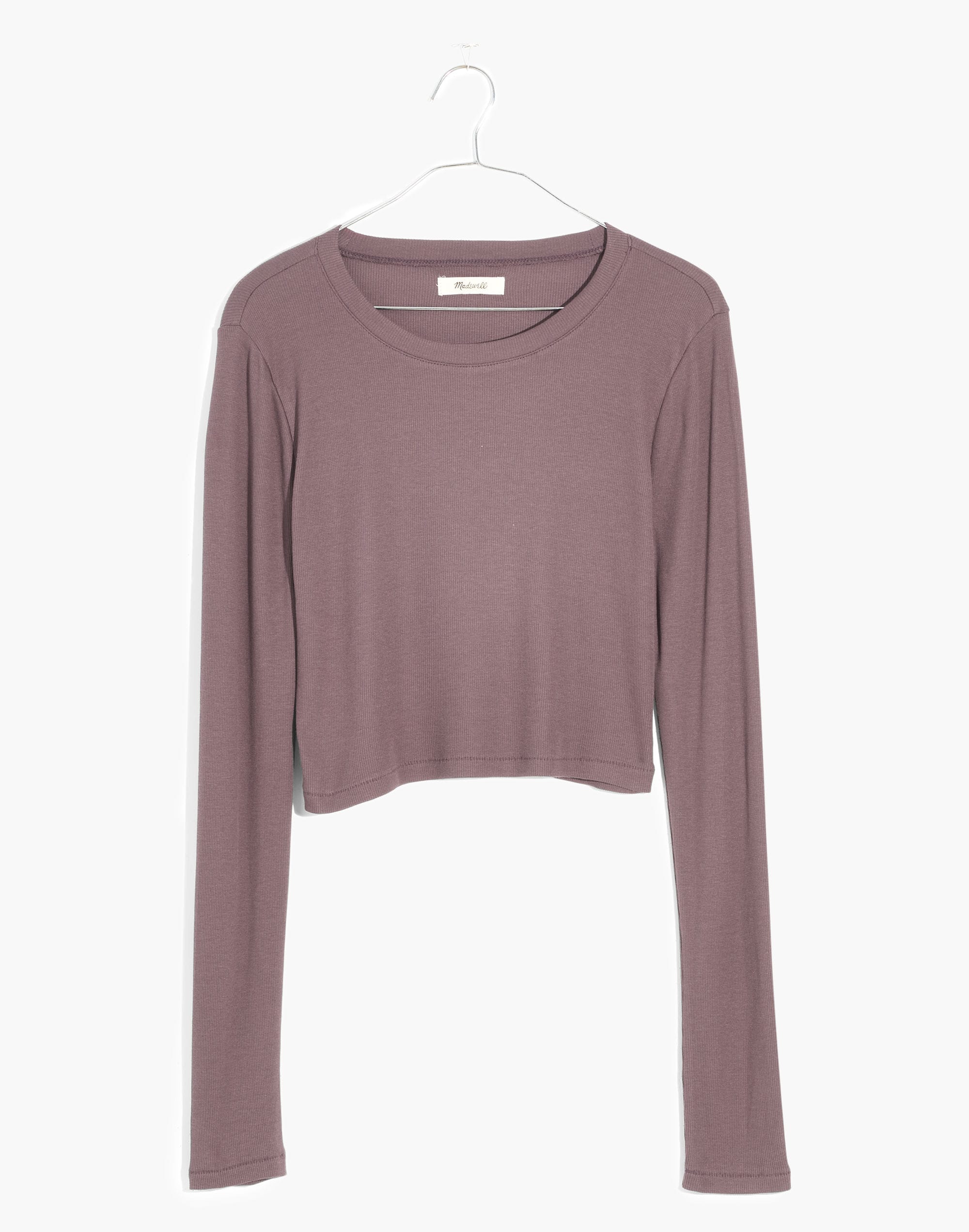 Fine Ribbed Supercrop Crewneck Long-Sleeve Tee