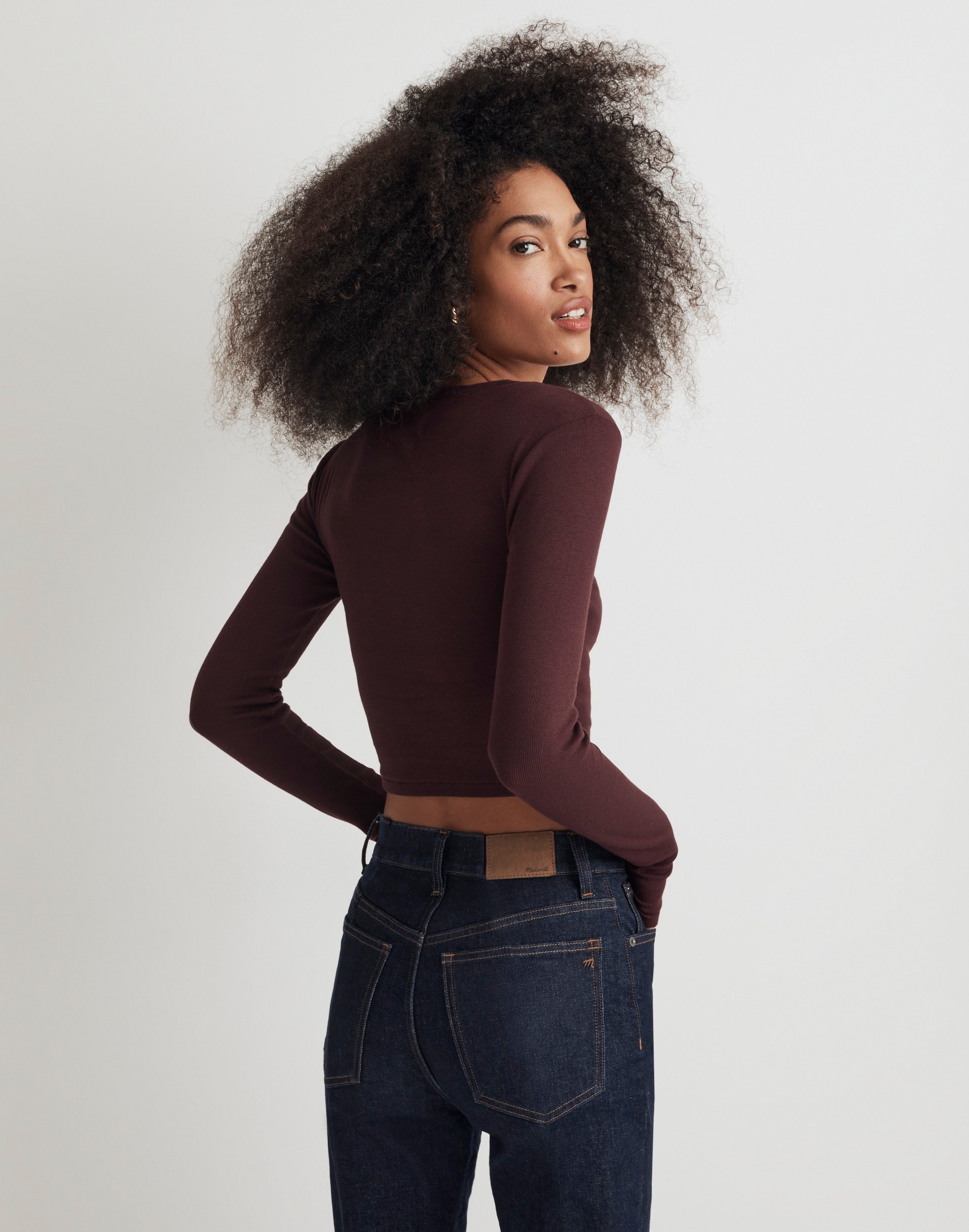 Fine Ribbed Supercrop Crewneck Long-Sleeve Tee