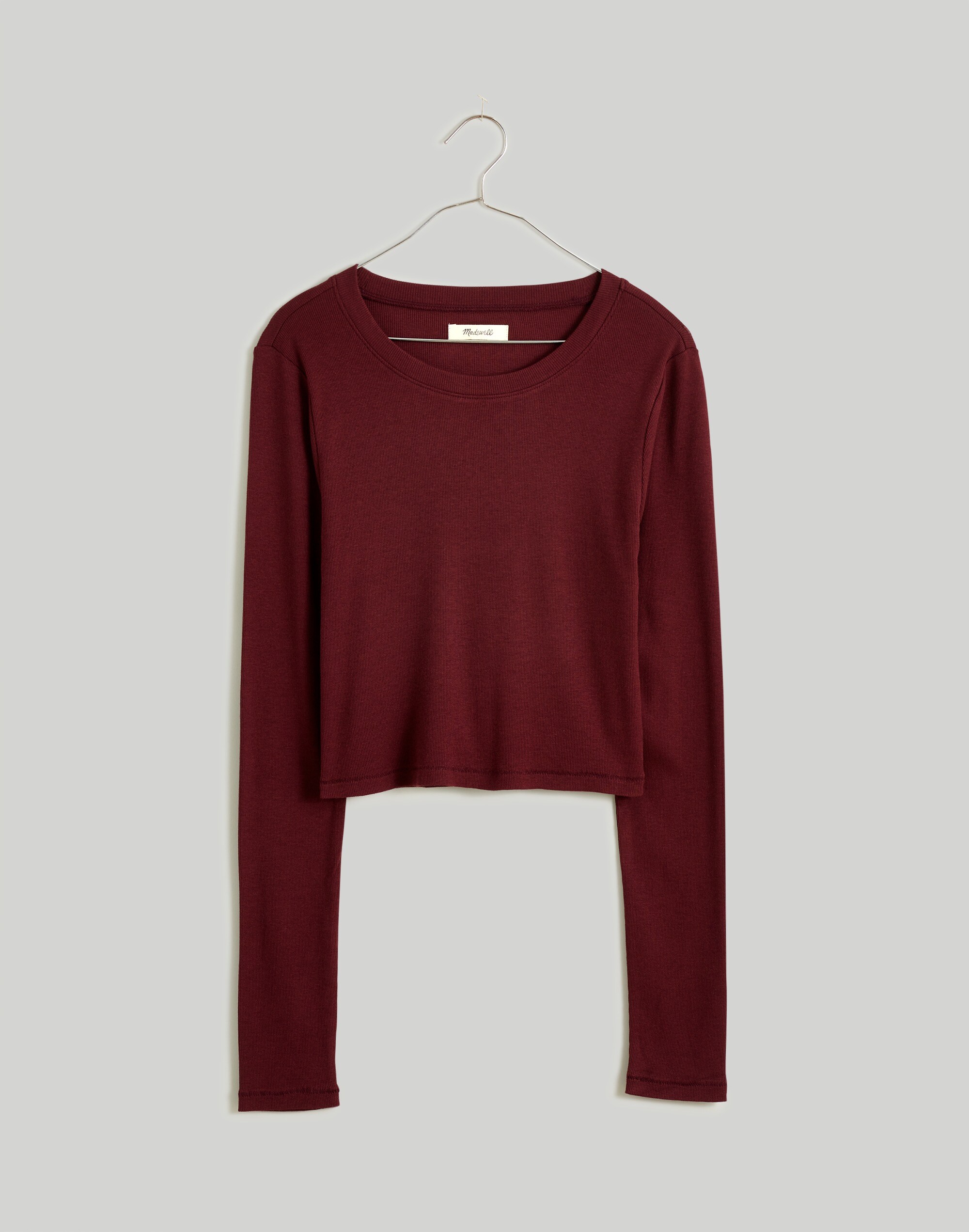 Fine Ribbed Supercrop Crewneck Long-Sleeve Tee