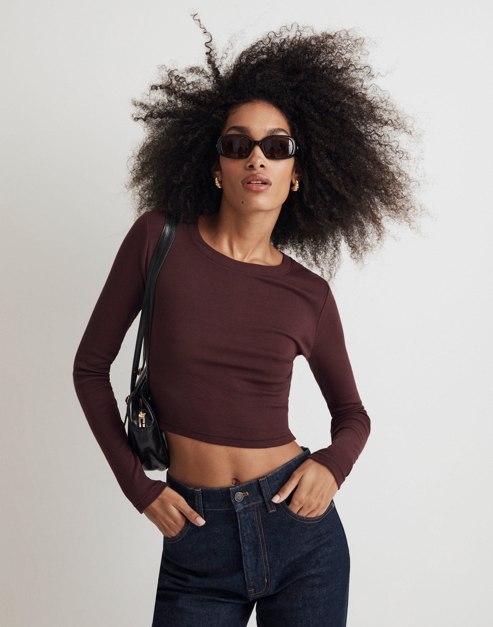 Fine Ribbed Supercrop Crewneck Long-Sleeve Tee