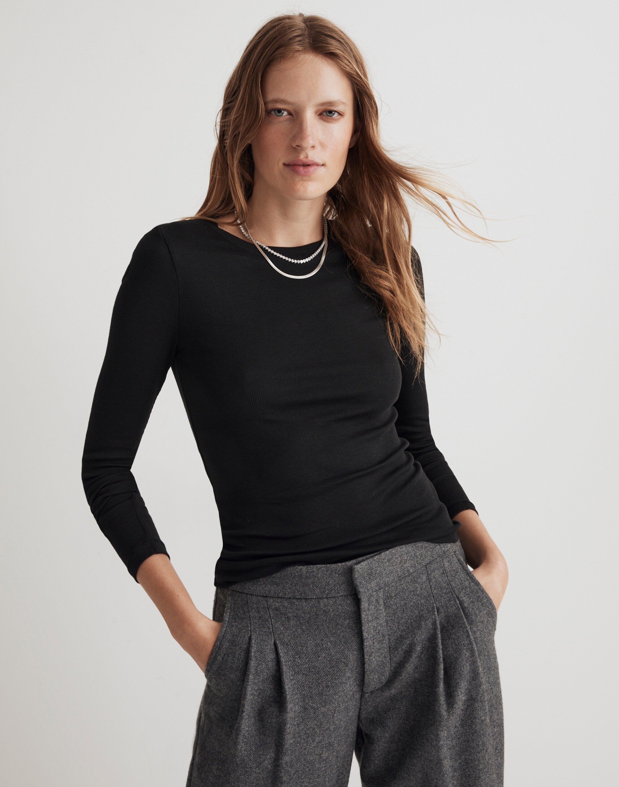 Brightside Finerib Crewneck Long-Sleeve Tee