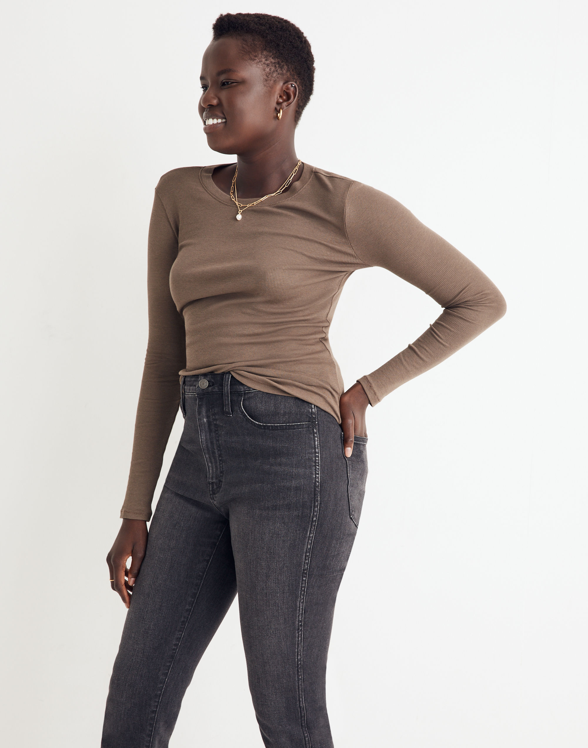 Brightside Finerib Crewneck Long-Sleeve Tee