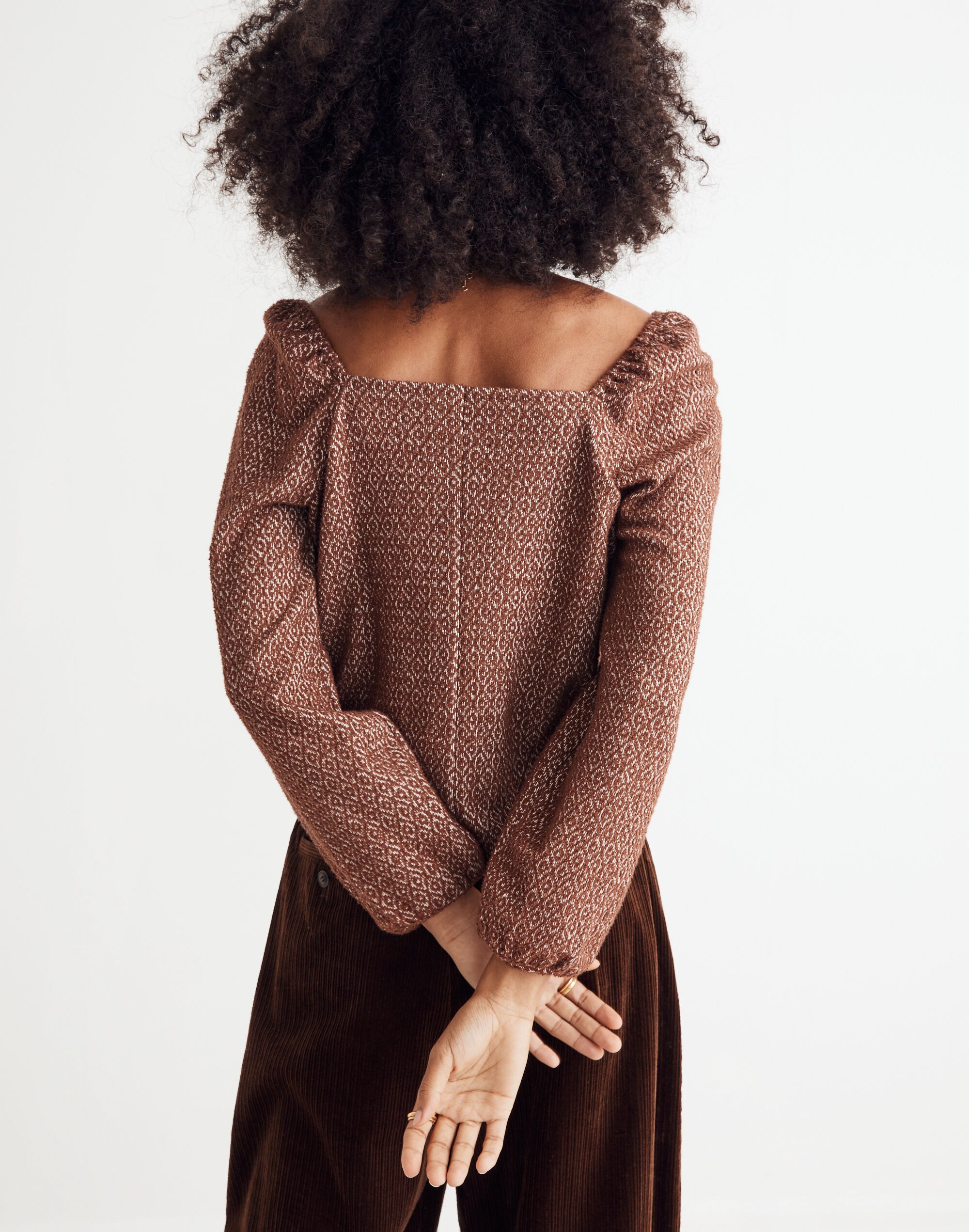 Jacquard Puff-Sleeve Crop Top