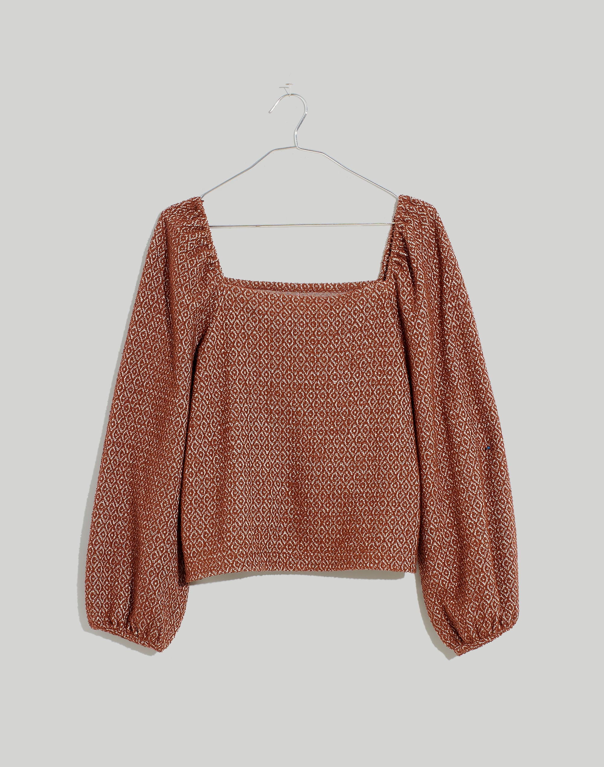 Jacquard Puff-Sleeve Crop Top