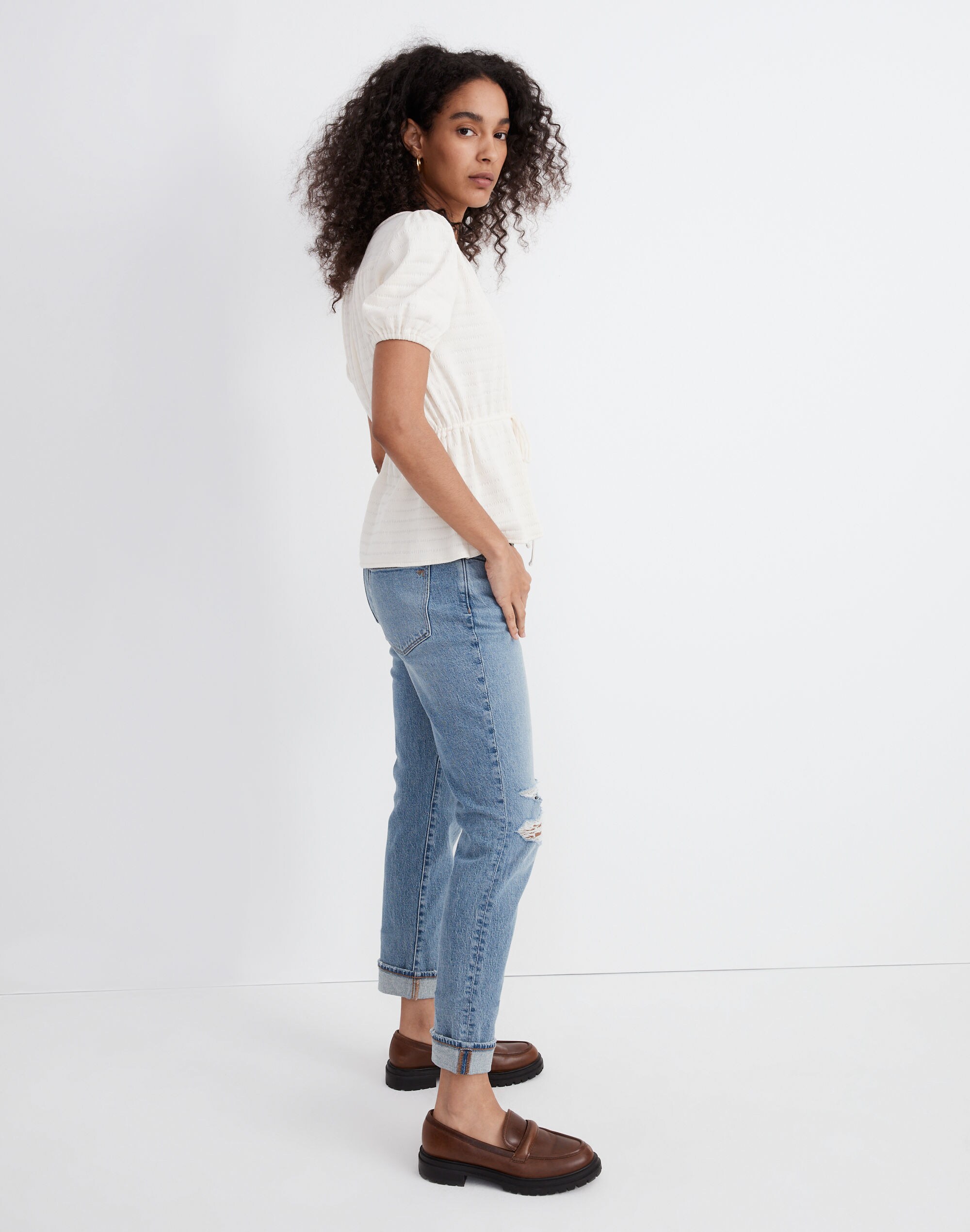 Puff-Sleeve Drawstring Top