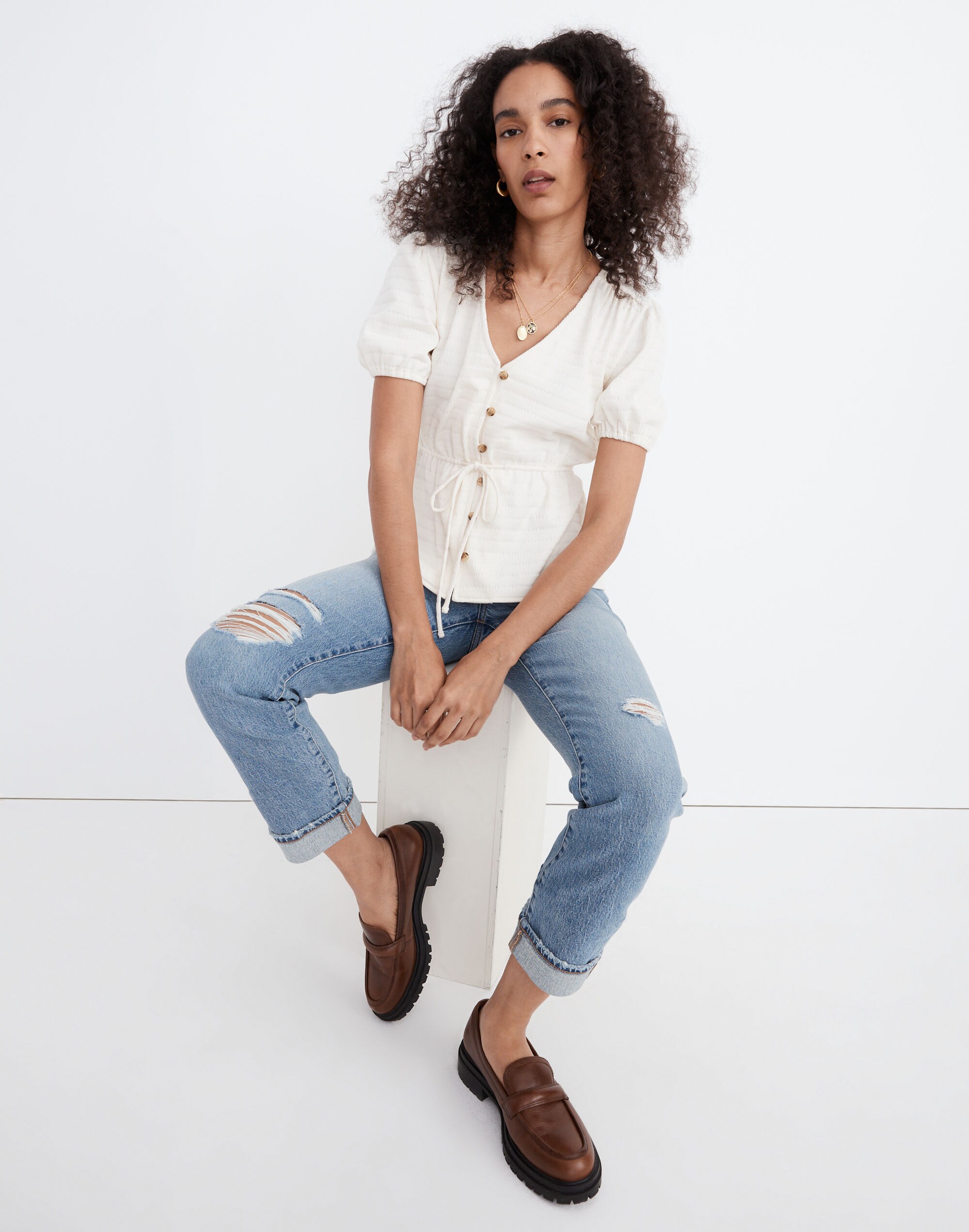 Puff-Sleeve Drawstring Top