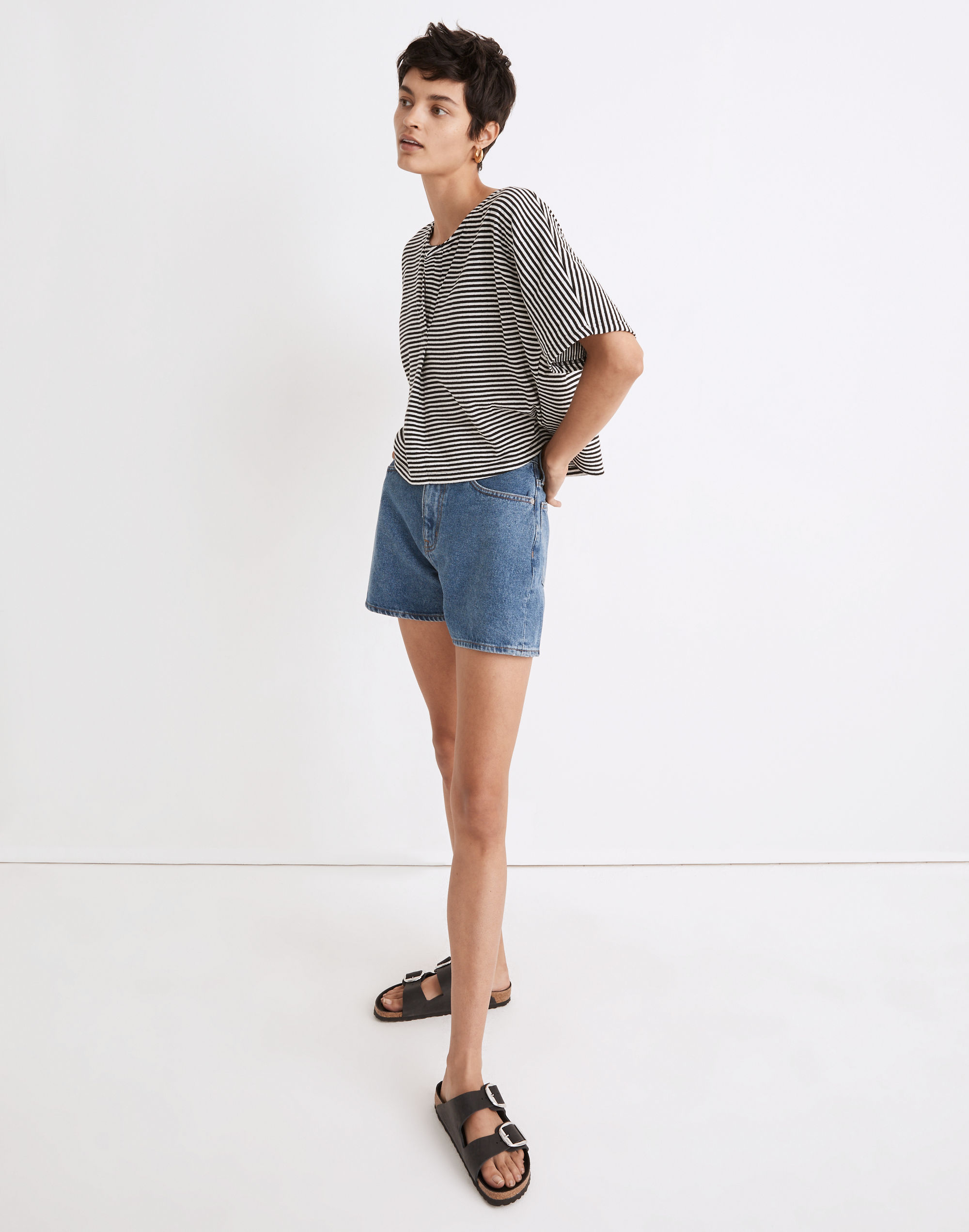double-faced henley tee in stripe