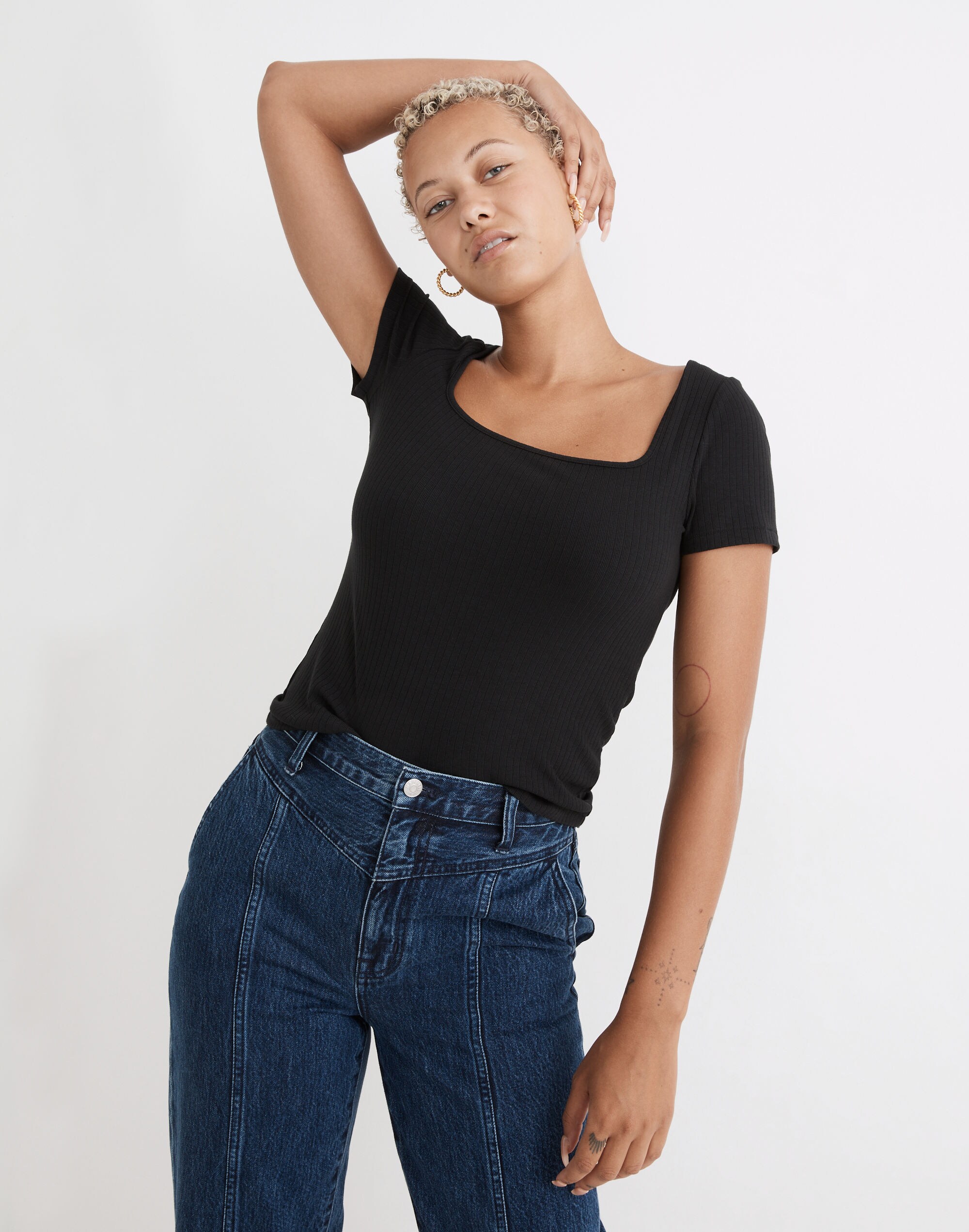 Ribbed Square-Neck Crop Top