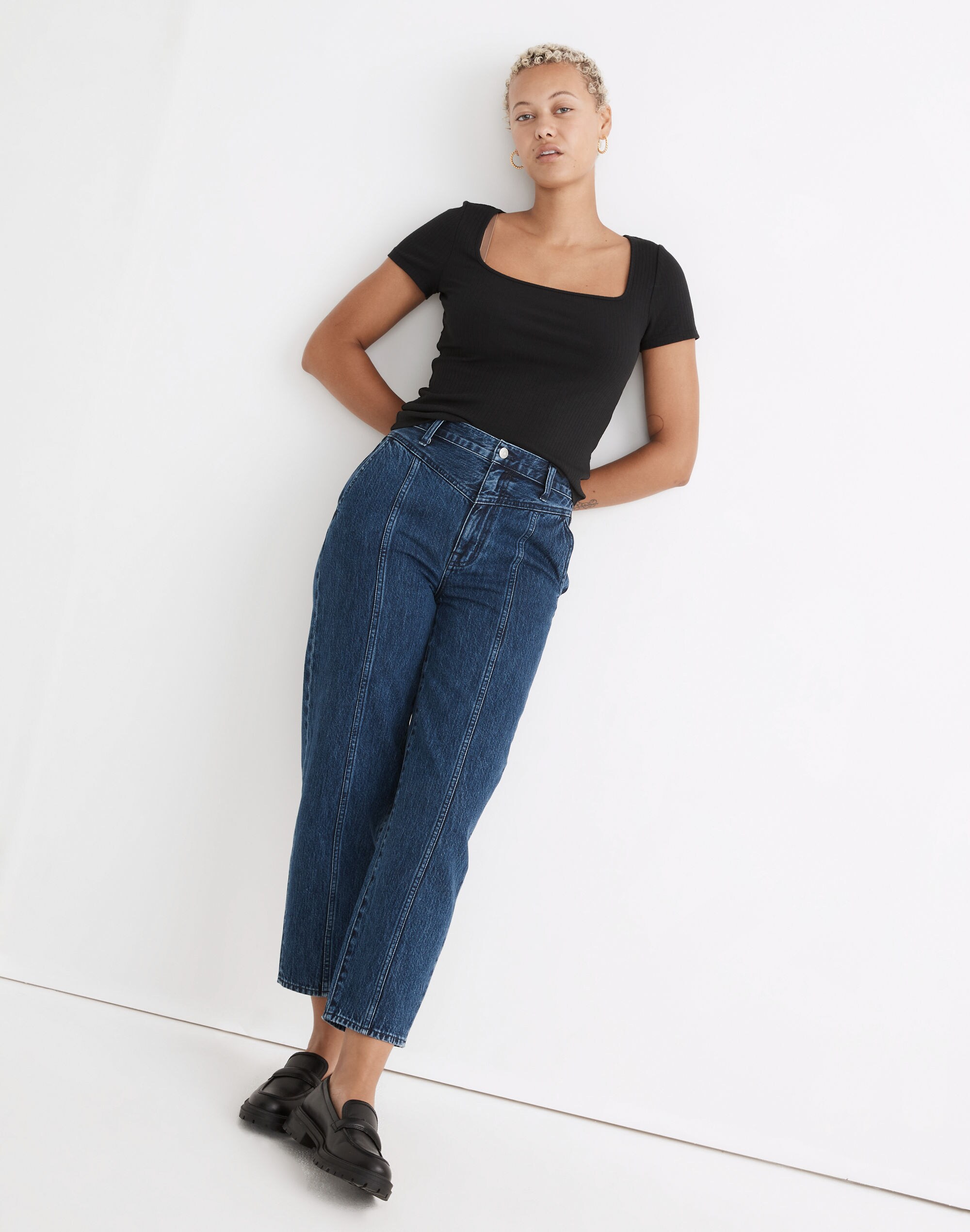 Ribbed Square-Neck Crop Top