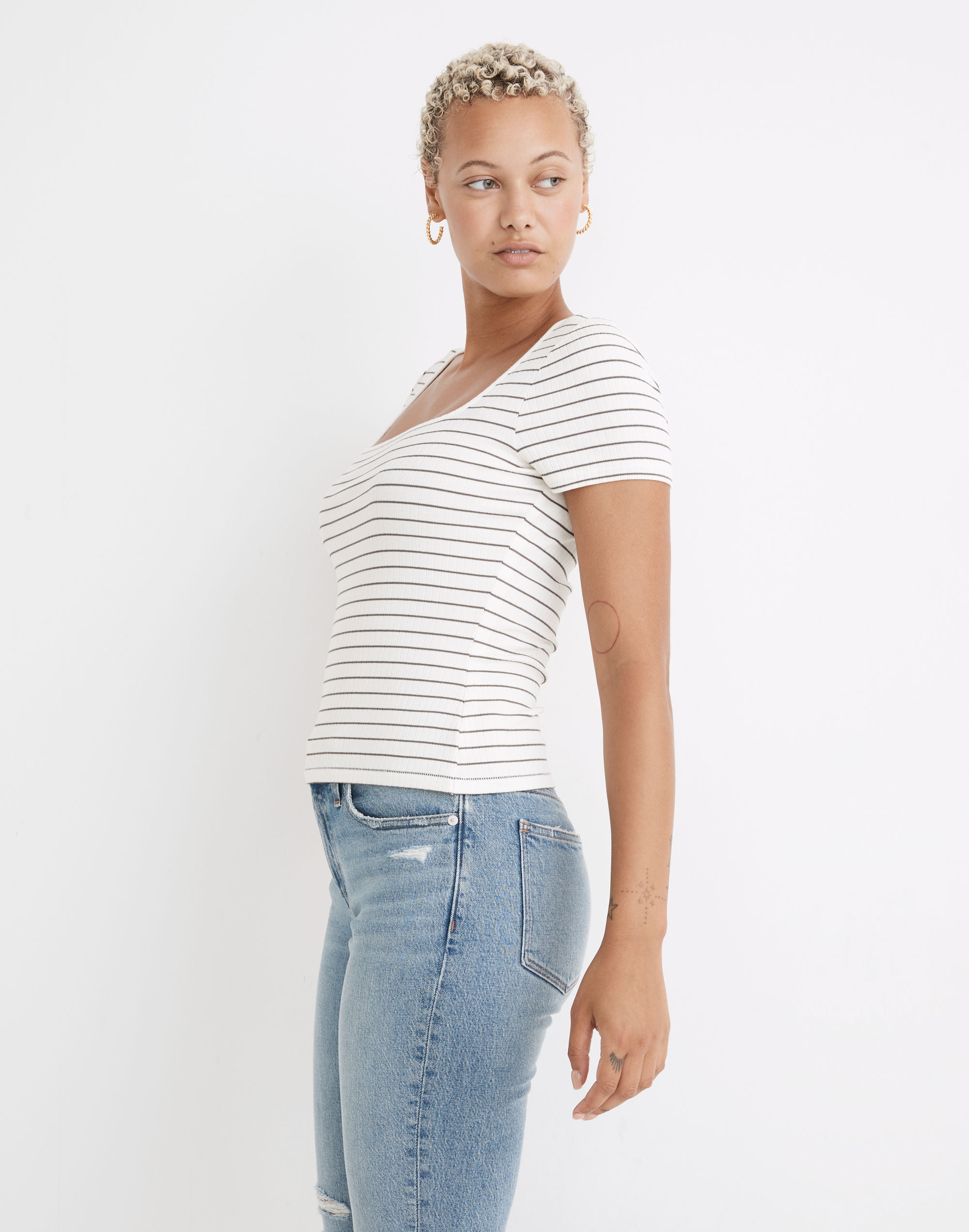 Ribbed Square-Neck Crop Top
