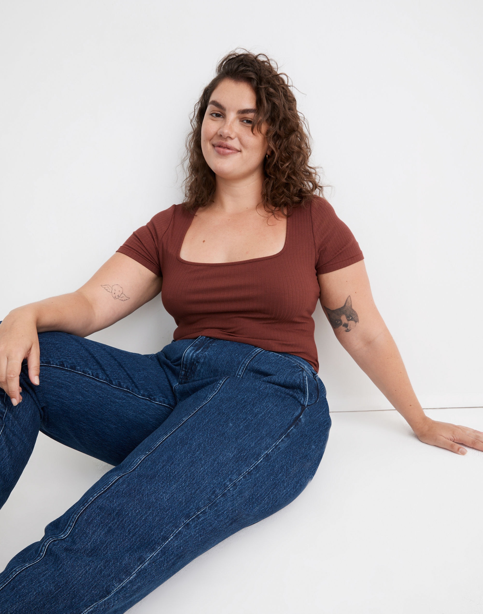 Ribbed Square-Neck Crop Top