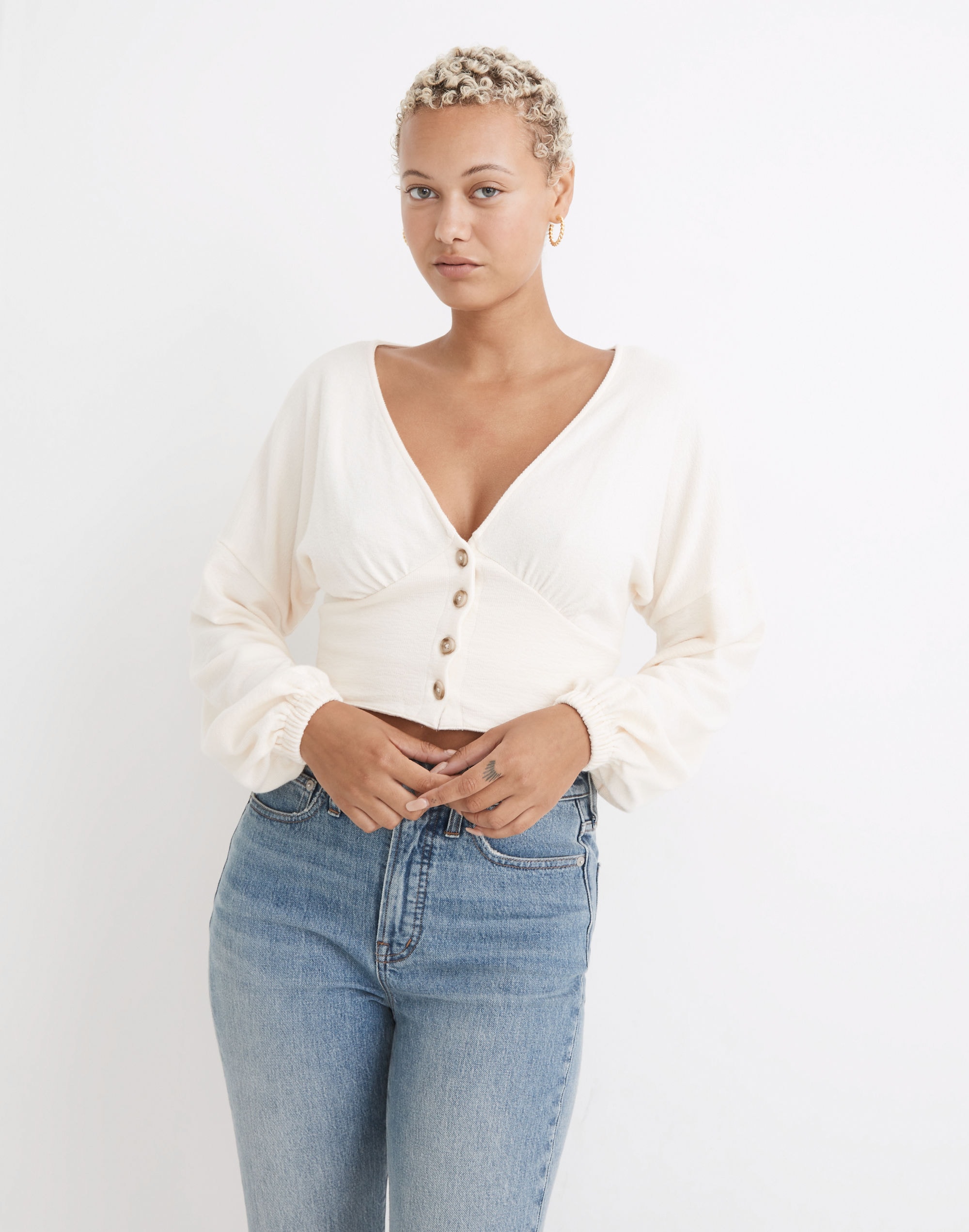 Deep-V Button-Front Crop Top