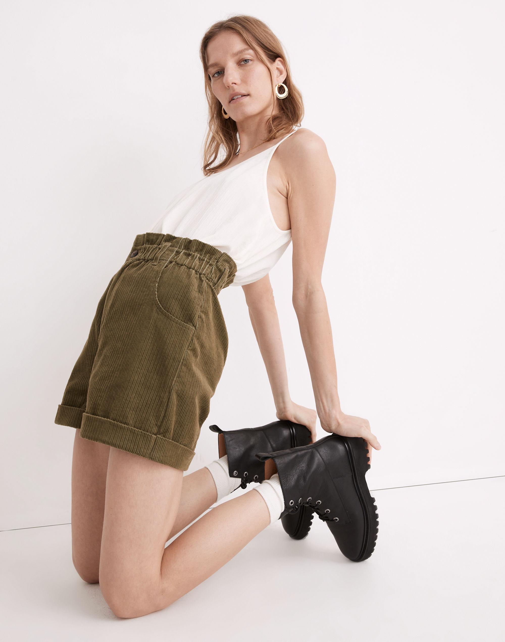 Corduroy Pull-On Paperbag Shorts